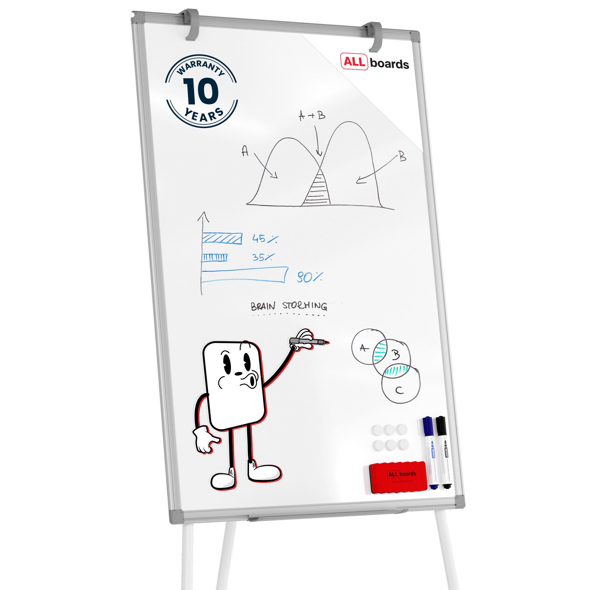 ALLboards Magnettafel ALLboards Magnetisches Whiteboard-Flipchart 90×60 cm + Zubehör