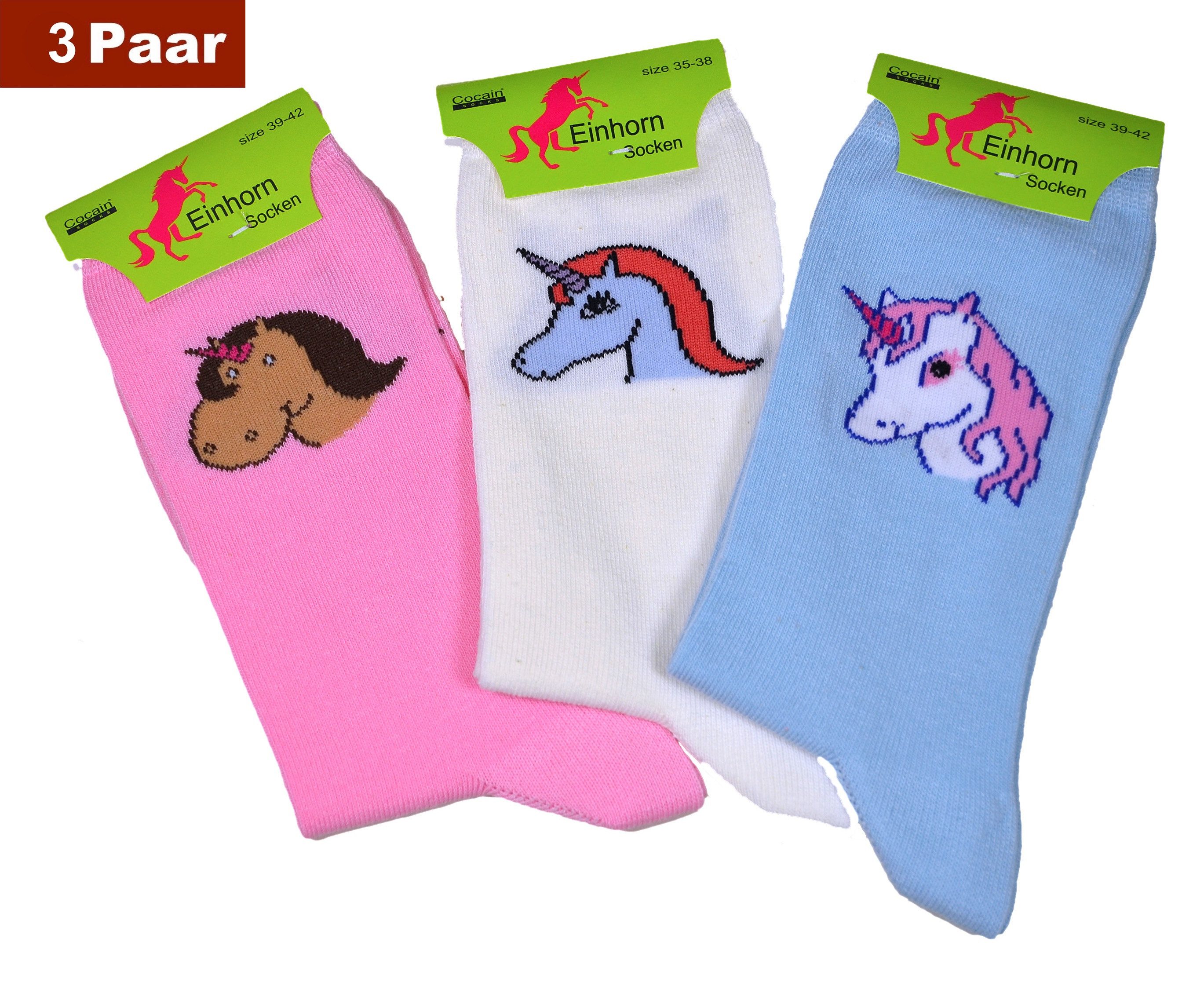 Freizeitsocken Lustige farbig Mädchen & Damen Einhorn-Socken Einhörner viel Baumwolle