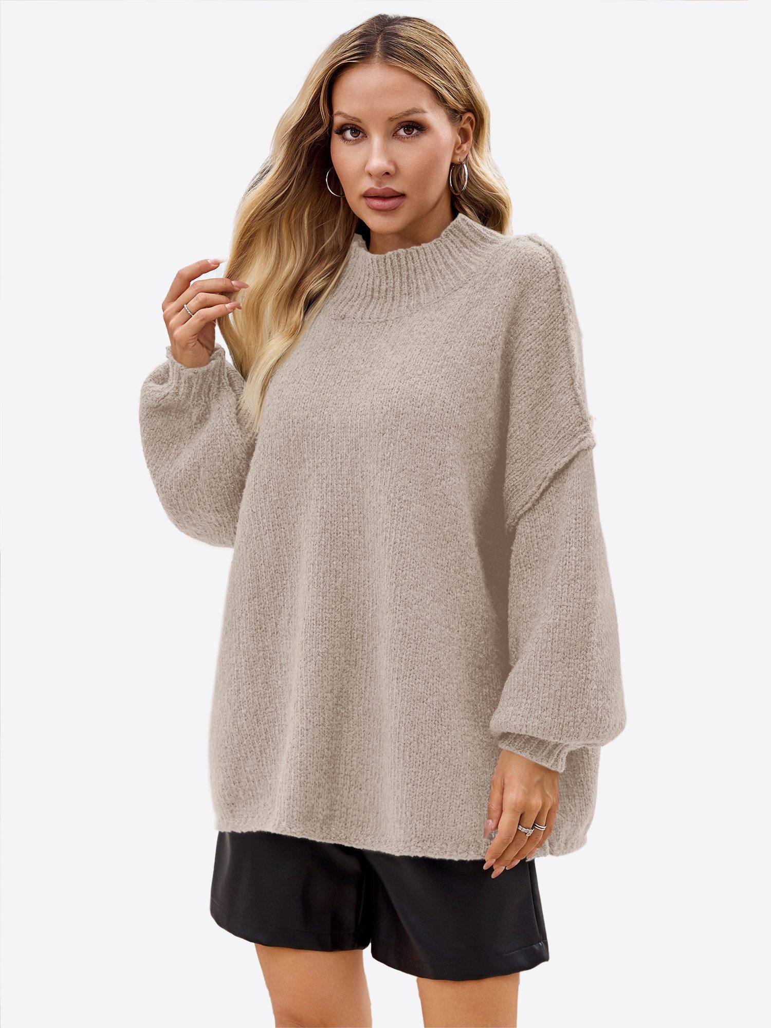 Imily Bela Sweater Damen Oversize Pullover aus geripptem Strick mit Stehkra günstig online kaufen