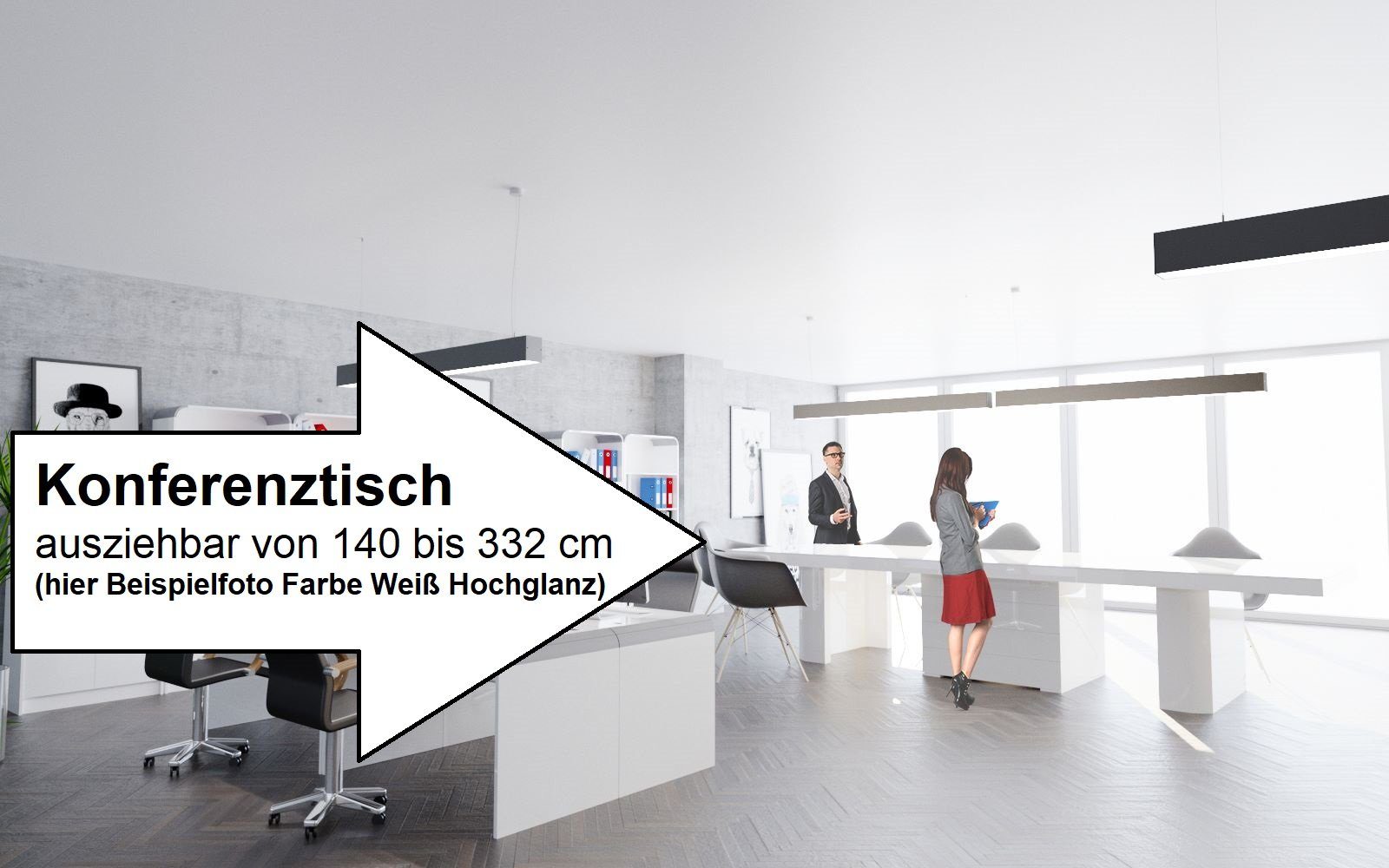 140 designimpex Design Tisch HE-777 cm 332 Hochglanz Esstisch bis ausziehbar XXL Weiß
