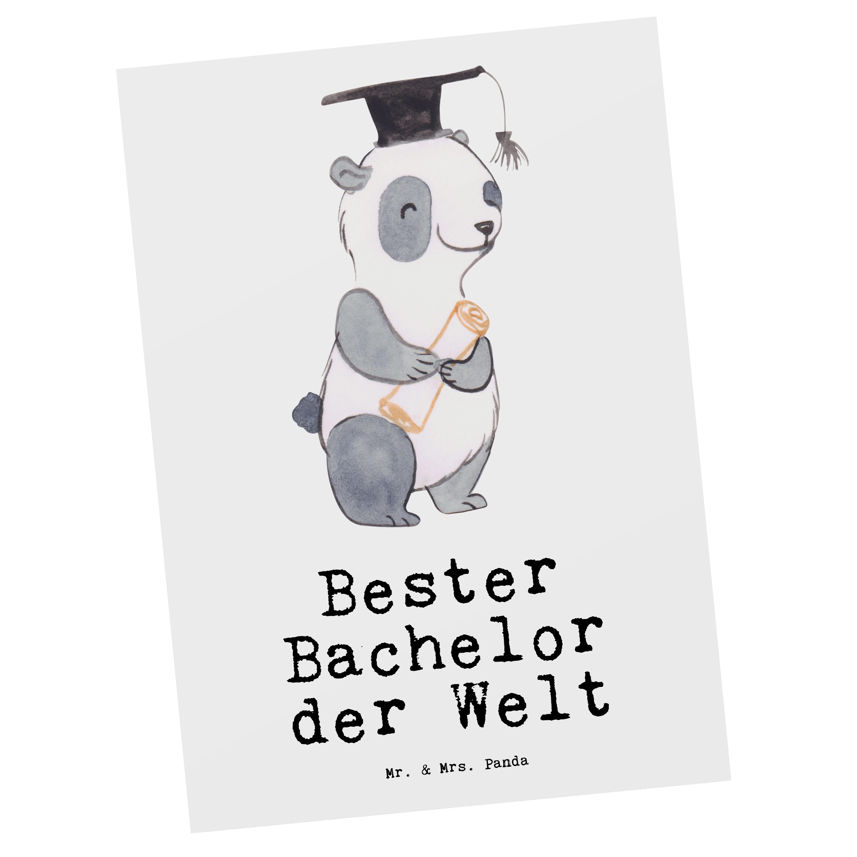 Mr. & Mrs. Panda Postkarte Panda Bester Bachelor der Welt - Weiß - Geschenk, Student, Ansichtskarte, Musterschüler, Mitbringsel, Grußkarte, lustig, Bedanken, Geburtstag, Karte