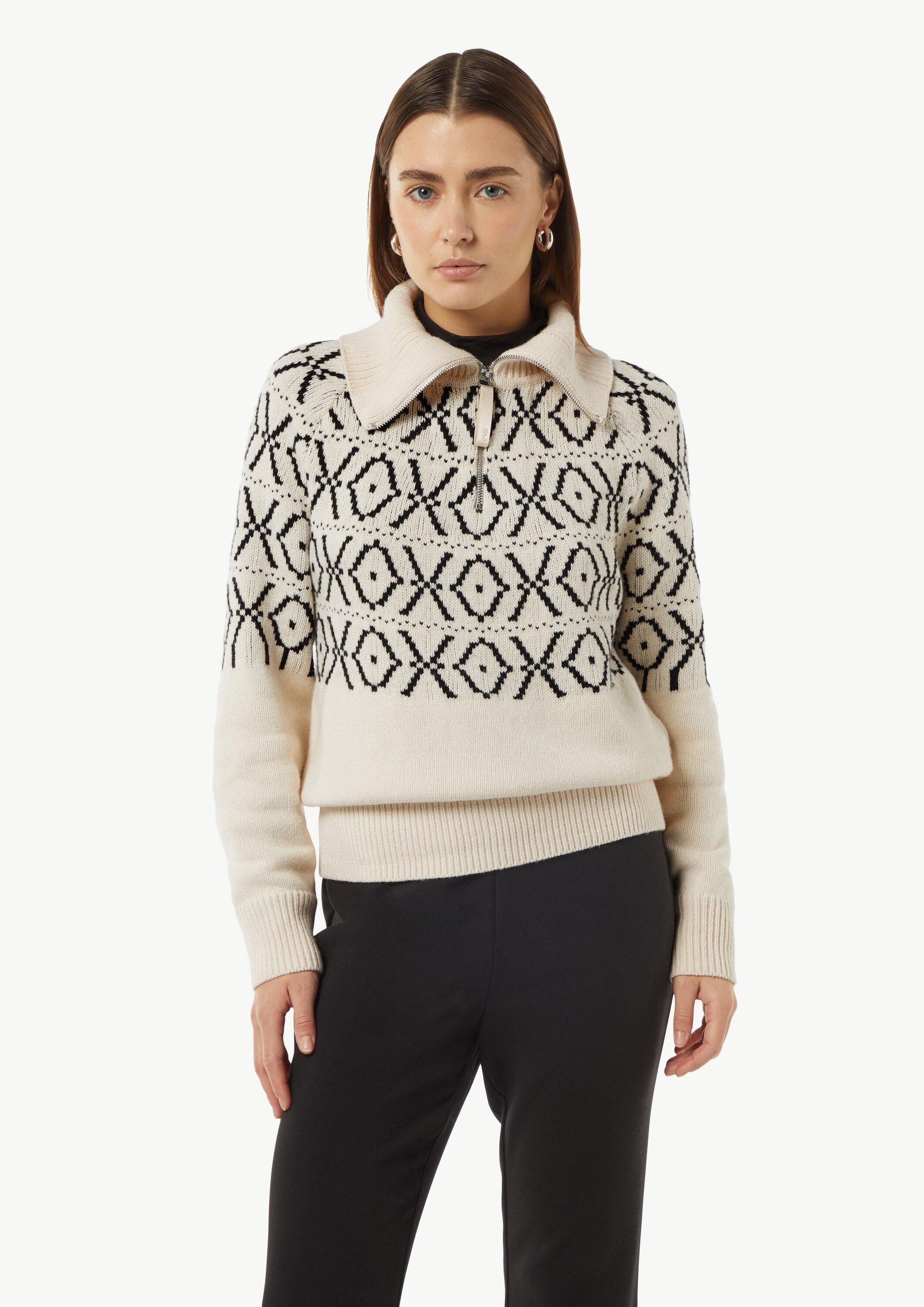 comma Longpullover Strickpullover Strickpullover mit Troyer-Kragen günstig online kaufen