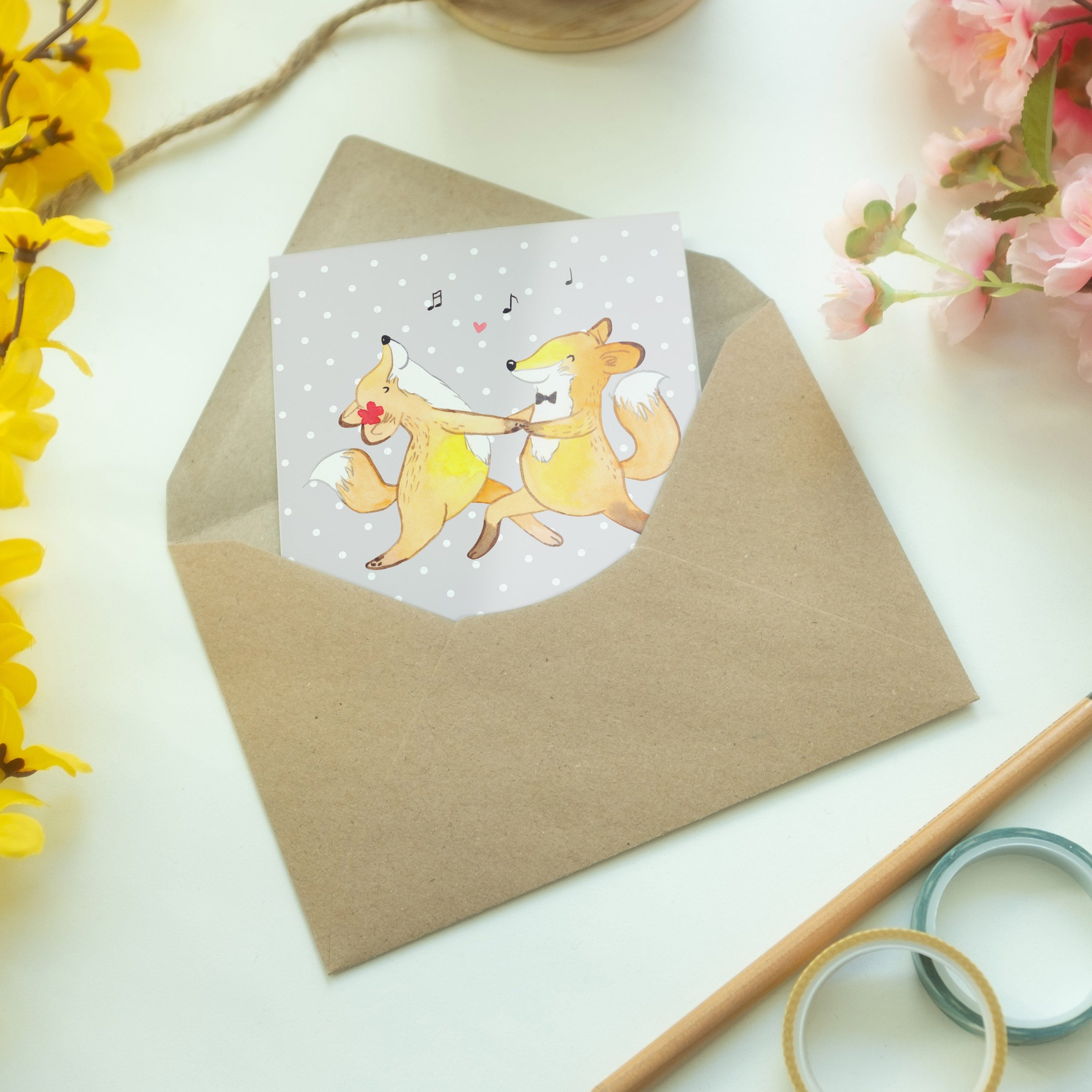 Mr. & Mrs. Fuchs Grußkarte der Geschenk, Beste Hochzeitskarte Grau - Eltern Pastell Welt Panda 