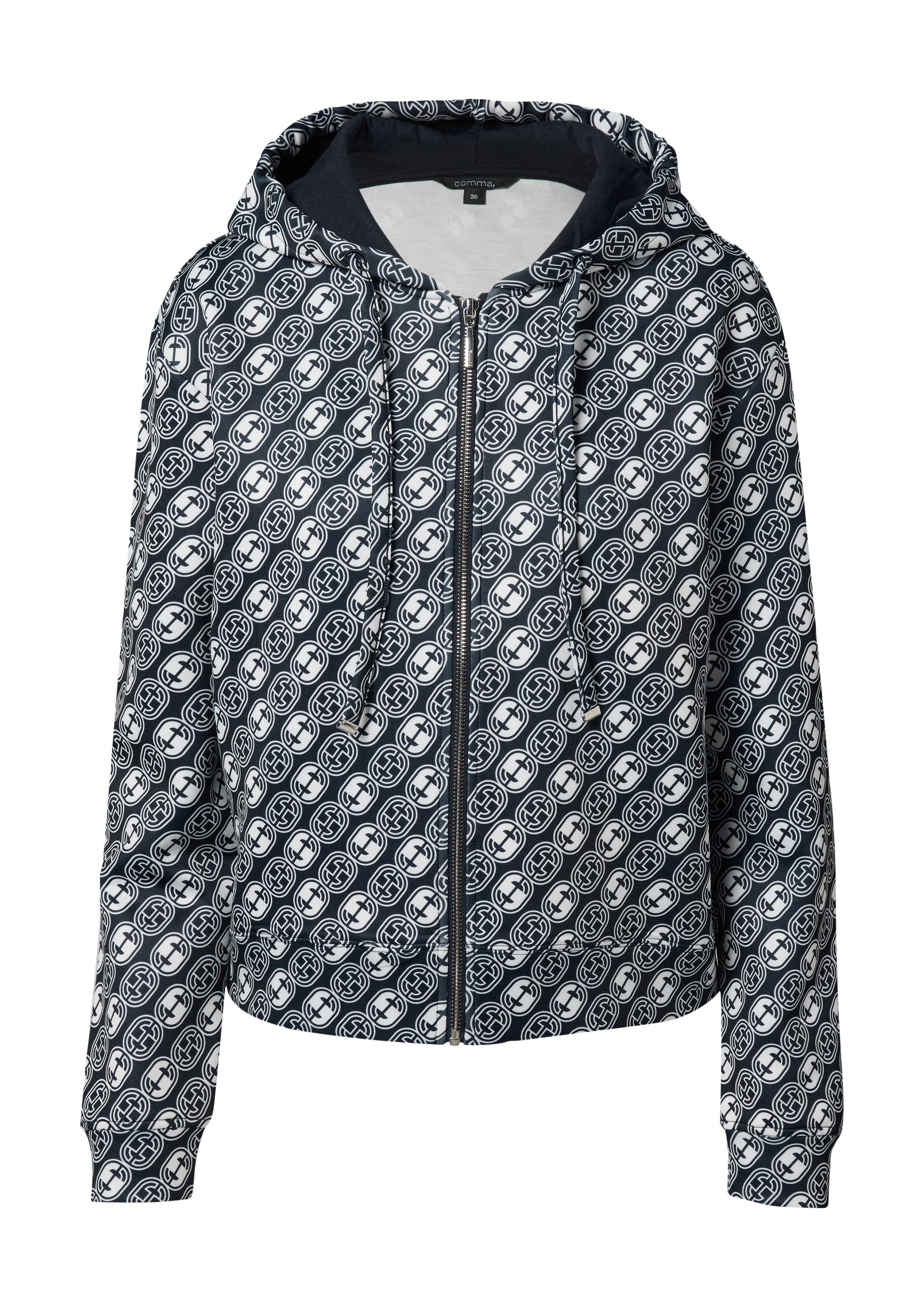 comma Sweatjacke Sweatshirt Jacke Sweat-Jacke mit Icon-Muster und Kapuze günstig online kaufen