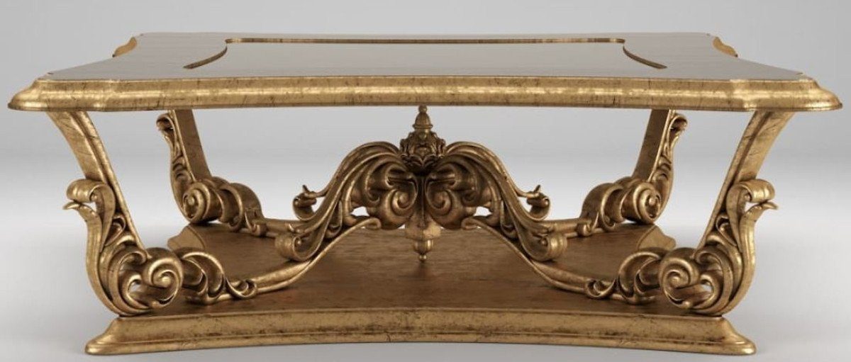 Casa Padrino Couchtisch Luxus Barock Couchtisch Braun / Antik Gold 145 x 145 x H. 50 cm - Prunkvoller Wohnzimmertisch im Barockstil - Barock Möbel