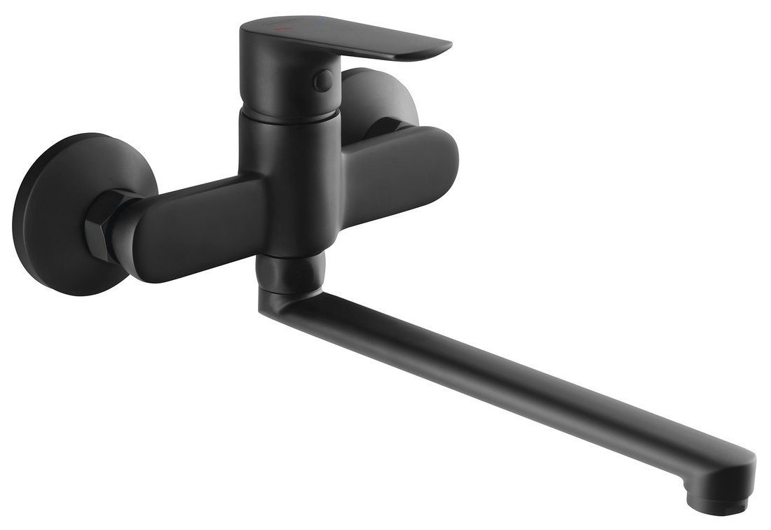 Aqualine Küchenarmatur LOTTA Wandarmatur, flacher Auslauf, Schwarz matt Aqualine-LT642B-SET