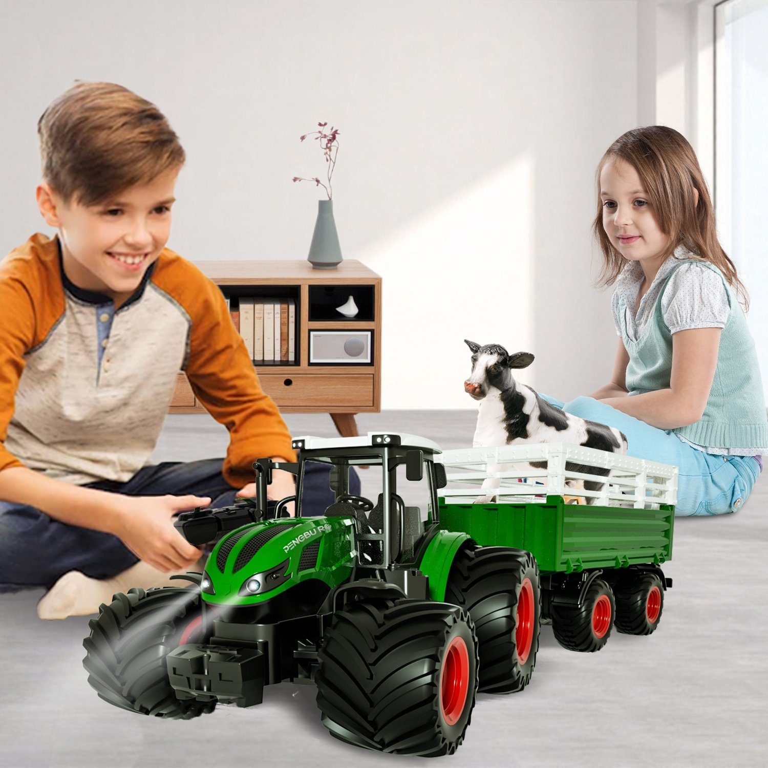 Orvyna RC Traktor Spielzeug Ab 2 Jahre - Mit Anhänger & Tieren