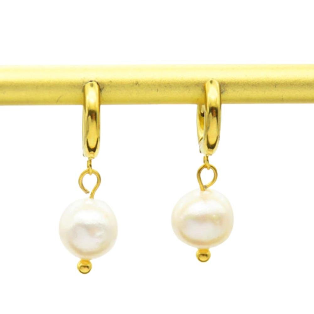 (2 Stück), Damen Gold Paar 2-tlg), Ohrschmuck BUNGSA mit verschiedene aus Creolen-Set Farben Ohrringe Creolen Edelstahl Perlen-Anhänger (1