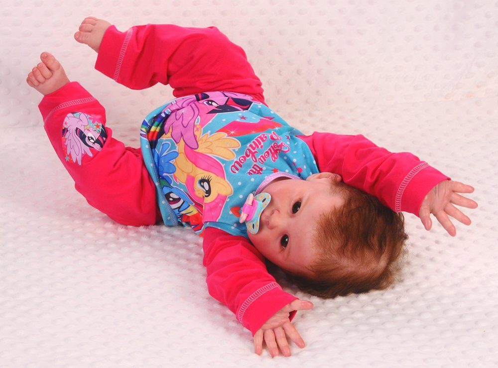 Pyjama Kinder Schlafanzug Hose Langarmshirt mit Pony- Pferde-Motiv in Pink bunt, weich, 74 80 86 92 98 104 110 116 122