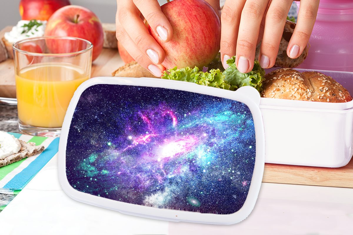 Sterne, weiß Kinder und Erwachsene, Lunchbox (2-tlg), - Blau Weltraum Jungs für - für Brotdose, Mädchen Brotbox Kunststoff, und MuchoWow