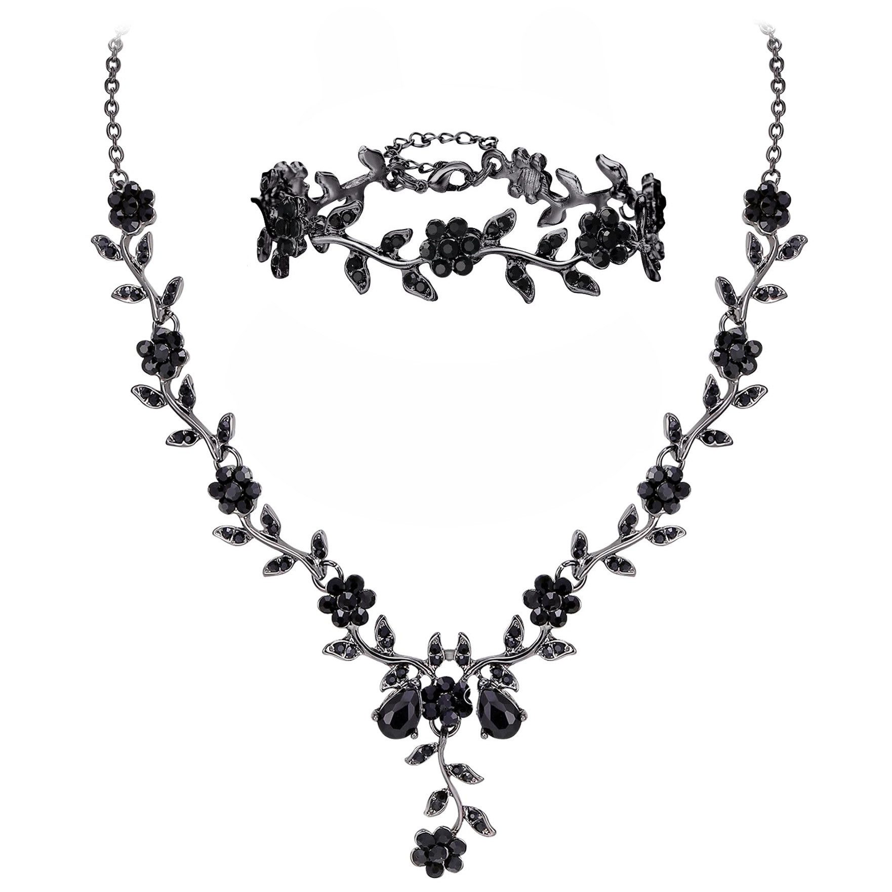 nsihing Schmuckset Hochzeits-Schmuckset für Damen: Halskette und Armband, funkelndes Strass-Schmuckset