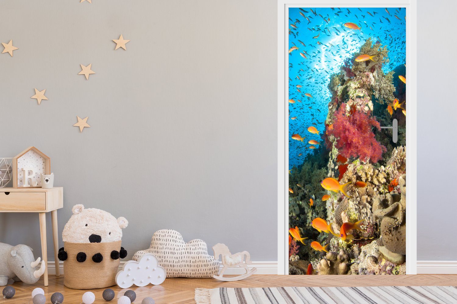 MuchoWow Türtapete Koralle mit Fischen, (1 St), 75x205 Türaufkleber, bedruckt, Tür, Matt, Fototapete für cm