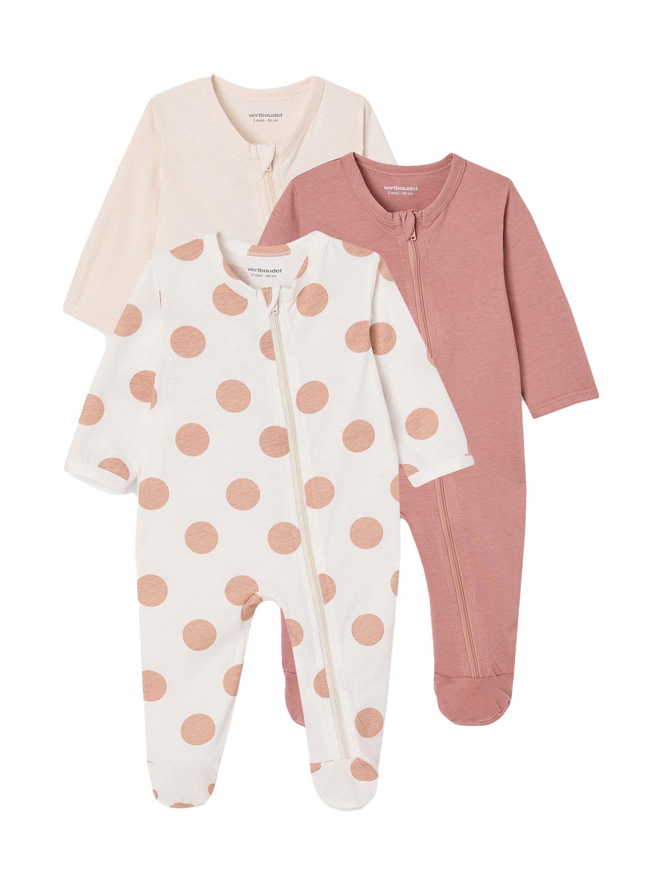 Schlafanzug 3er-Pack Baby Strampler mit Reißverschluss BASICS