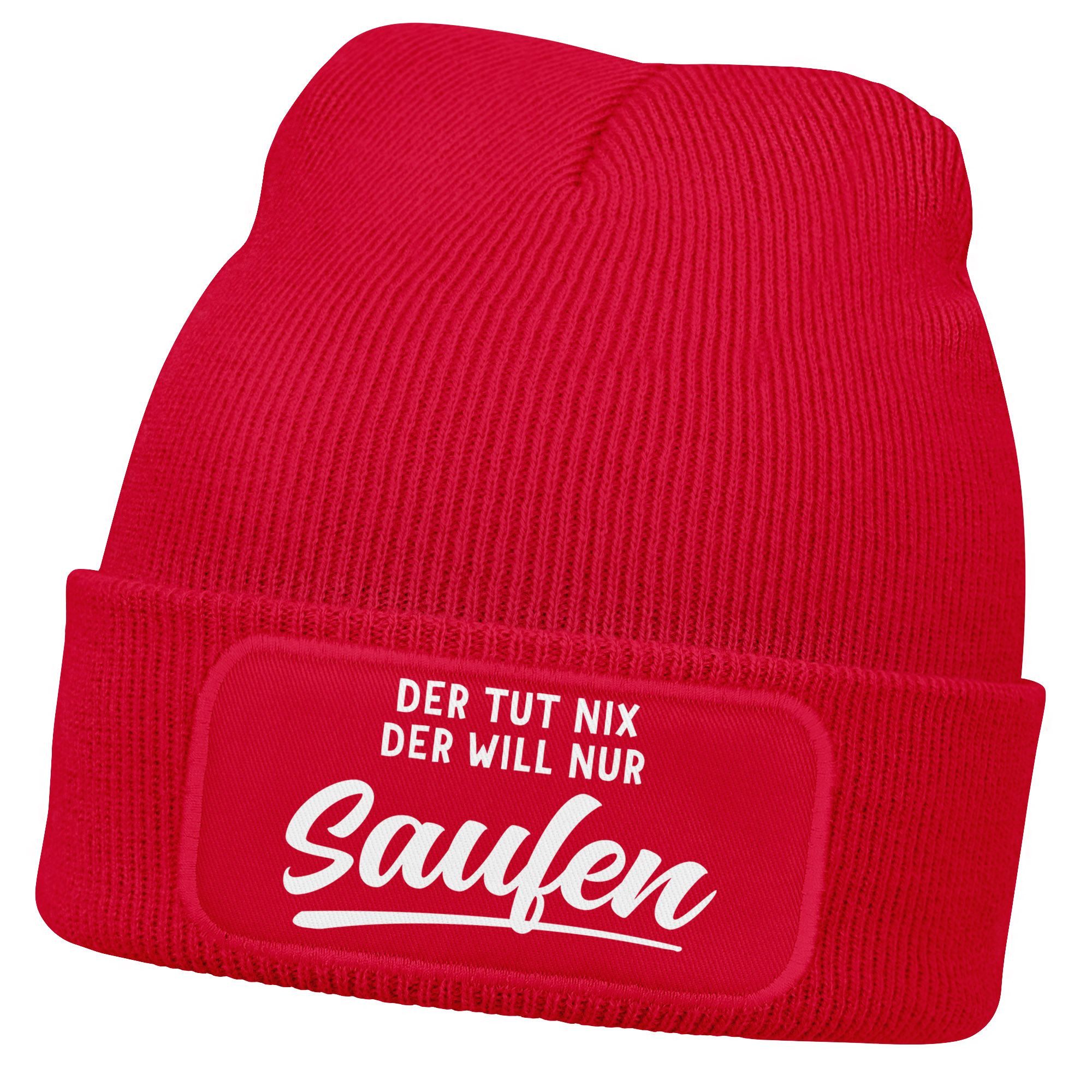 Strickmütze Herren Beanie mit Patch Lieblingsgetränk Party Strickmütze Spruch