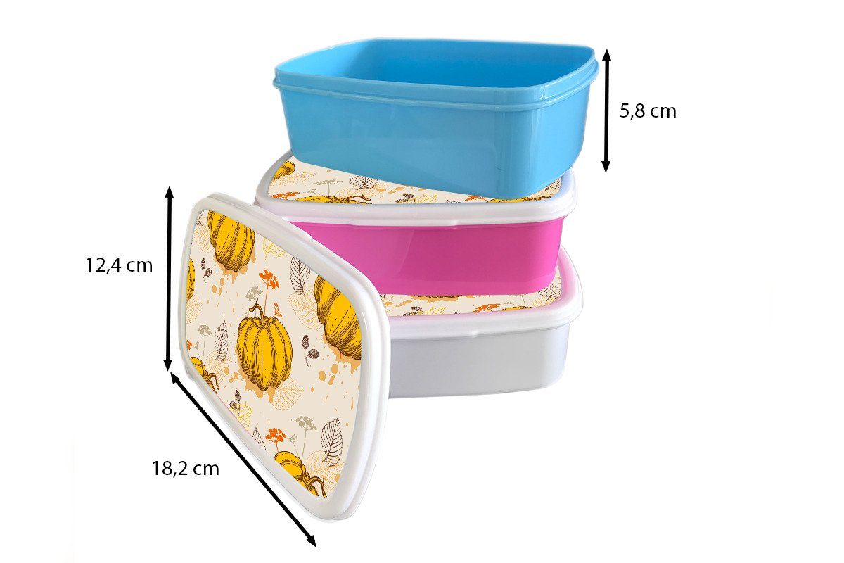 Lunchbox für und weiß Jungs Mädchen Herbst Muster, (2-tlg), - Erwachsene, MuchoWow Brotdose, für - Kürbis Kunststoff, Brotbox Kinder und