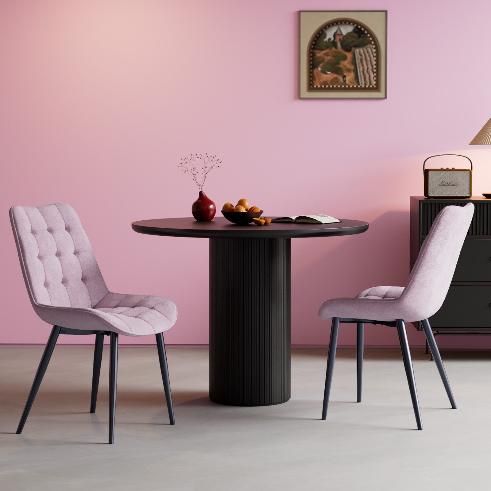 HOMAVO Esszimmerstuhl Stuhlset – Polsterstühle, Samt oder Webstoff, Metall-Füße (Nach EN 12520 geprüft, 4 St), mit Ergonomischer Rückenlehne und Metallbeinen – Bild 3 von 5