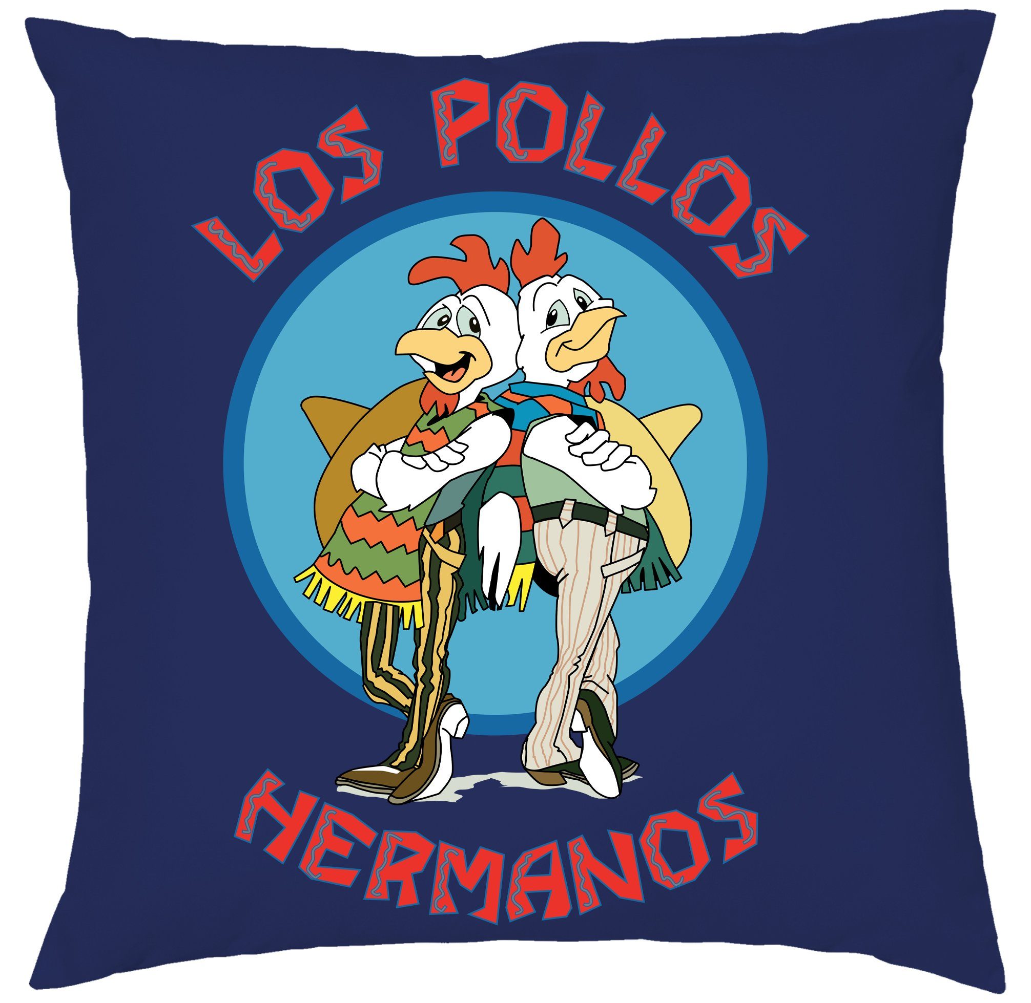 Blondie & Brownie Dekokissen Hermanos Los Pollos Better Braking Chicken Kissen mit Füllung Navyblau