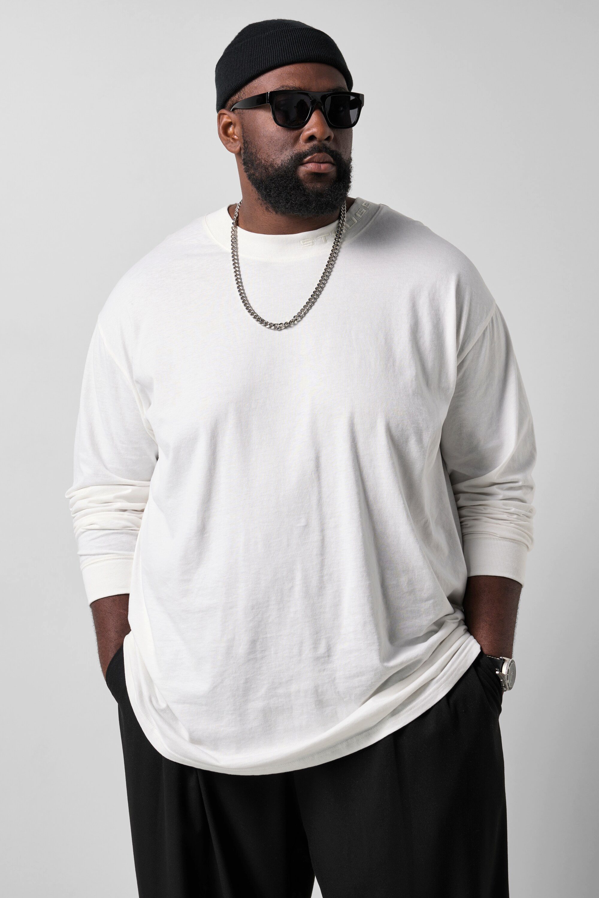 STHUGE T-Shirt Langarm-Shirt oversized Stehkragen bis 8 XL
