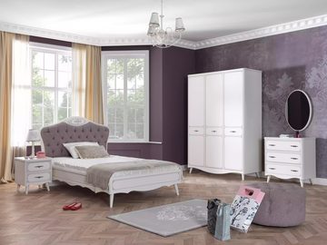 JVmoebel Kinderbett Chesterfield Bett 100 cm Bettrahmen Stoff Luxus Grau Jugendbett Holz, Made in Europa