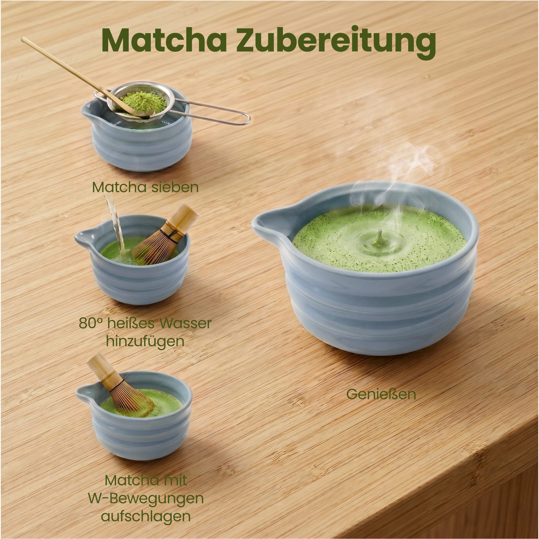 Lemontree Teeservice Matcha Set - 7-teiliges Matcha Tee Lebensmittelecht, Spülmaschinenfest, 1 Personen, Keramik, Matcha Zubehör Set Bambus Besen, Keramik Schale, Matcha Löffel & Sieb