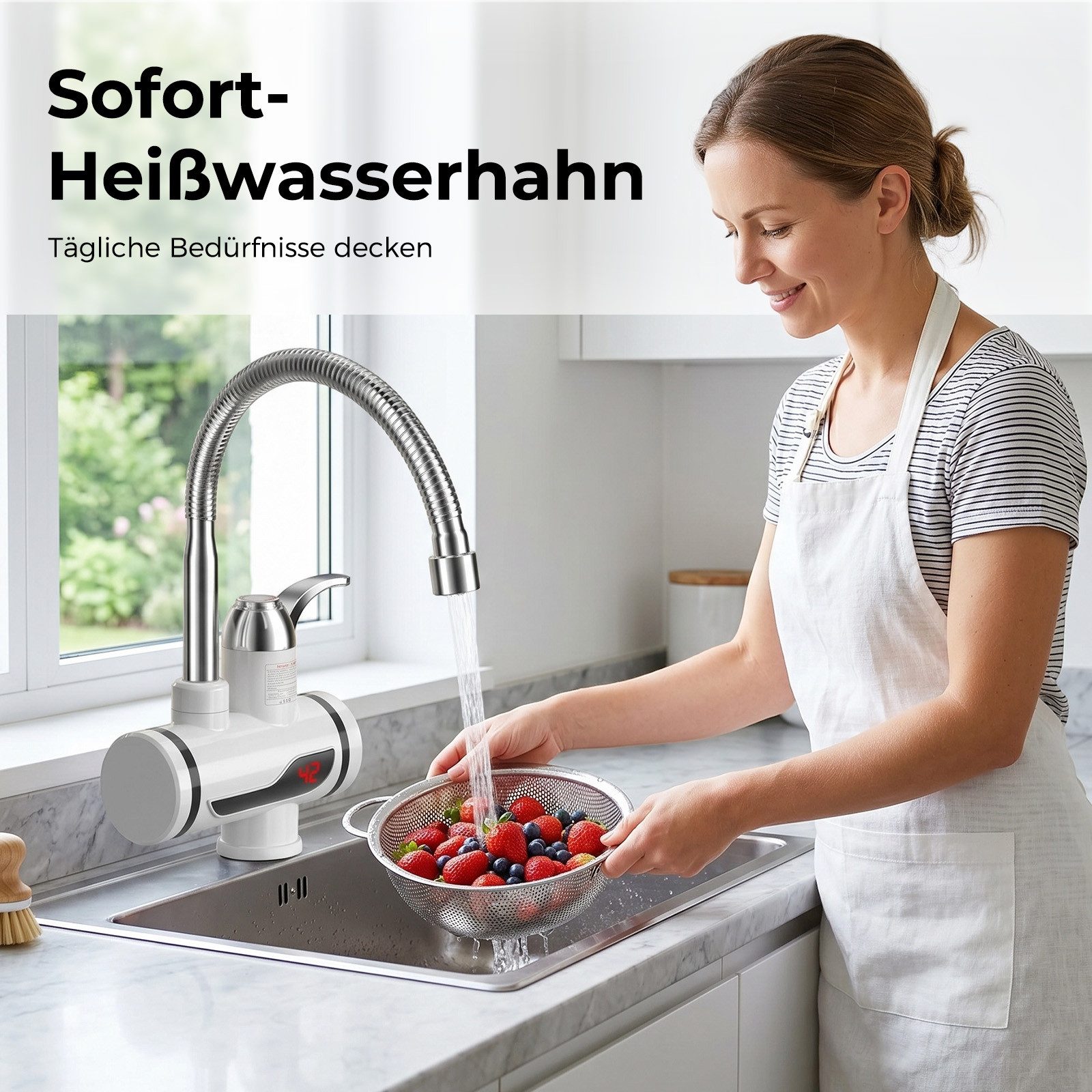 AKKEE Küchenarmatur Sofort-Warmwasserhahn mit LCD-Anzeige elektrischer Warmwasserbereiter Wasserhahn für Küche Durchlauferhitzer