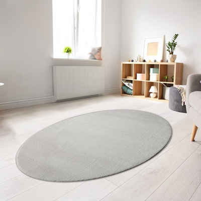Teppich Teppich Shaggy Hochflorteppich waschbar rutschfest grau, Carpetia, oval, Höhe: 18 mm