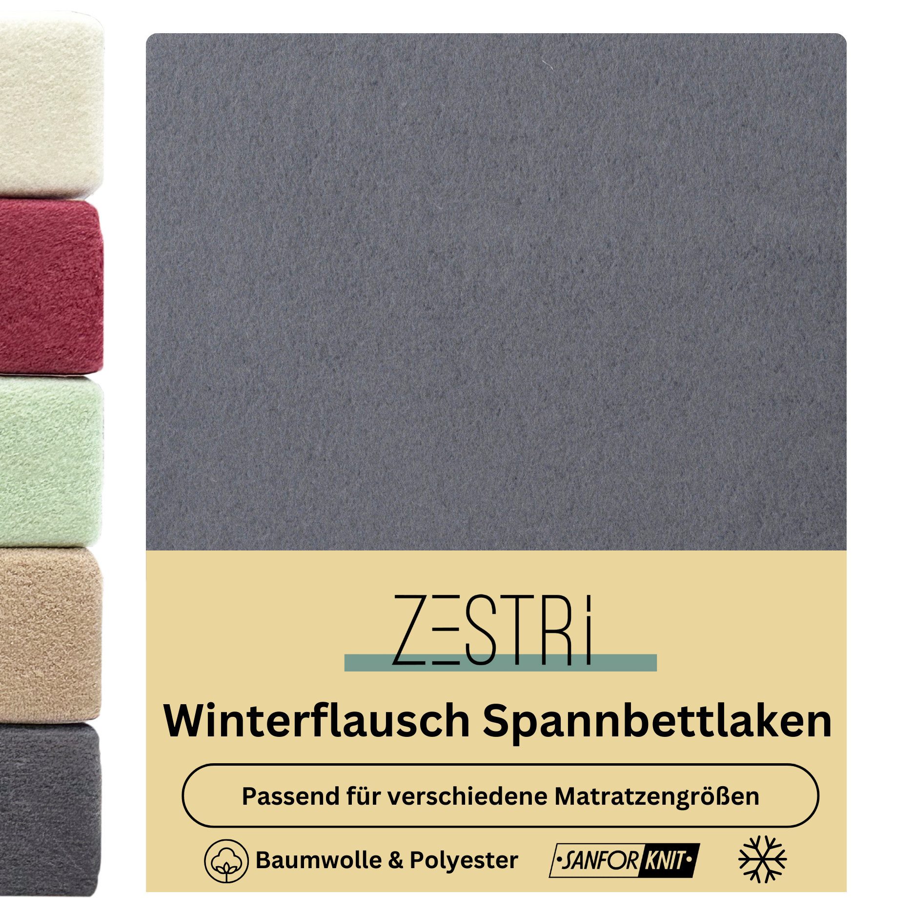 Zestri Spannbettlaken Winterflausch Bettlaken, kuschlig & weich, bis 40 cm Steghöhe, Gummizug: rundum, für normale Matratze Wasserbett Boxspringbett, Teddyflausch