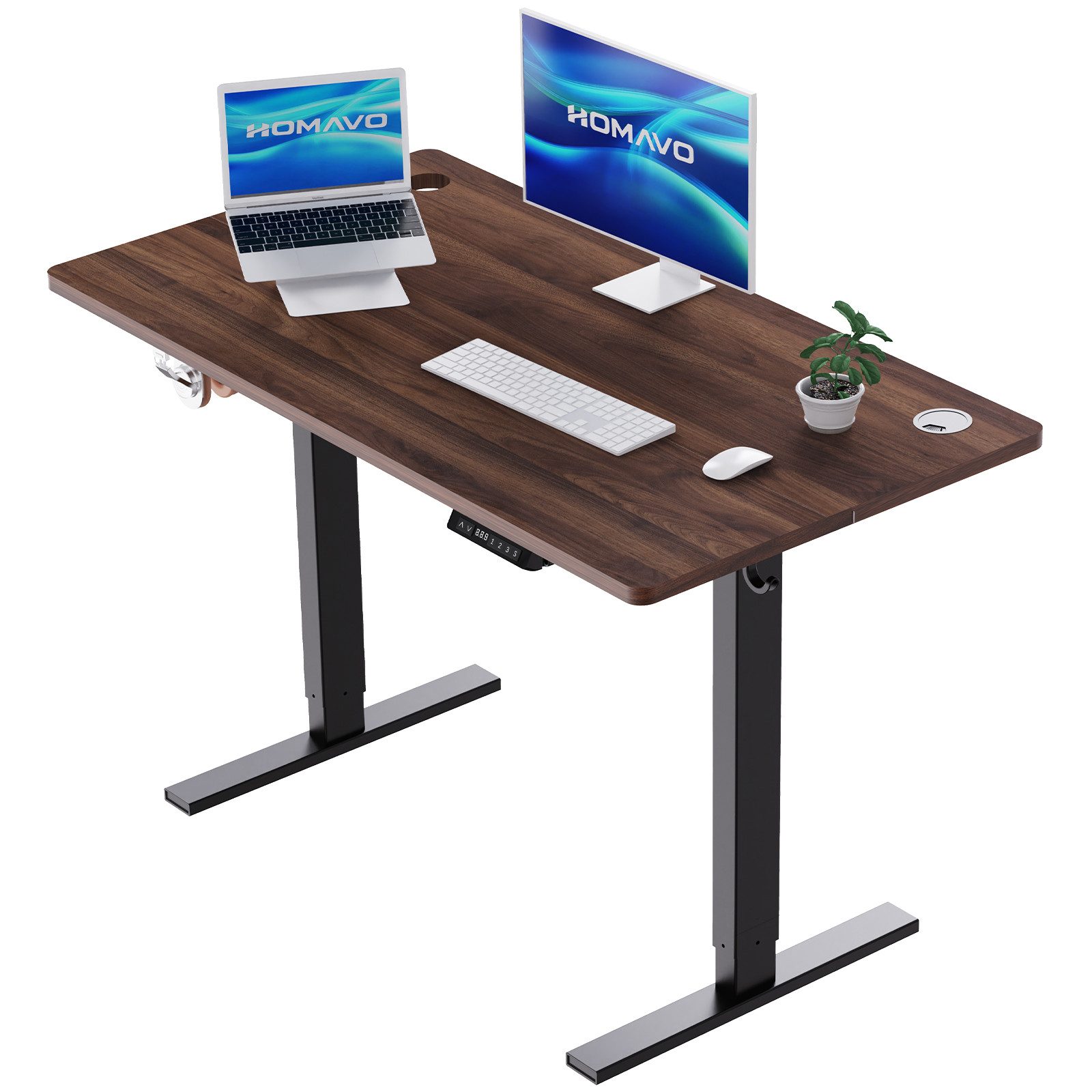 HOMAVO Schreibtisch Höhenverstellbarer schreibtisch mit Memory- und Rebound-Funktion, USB/Typ C,Länge 120 cm, Länge 140, zwei Größen