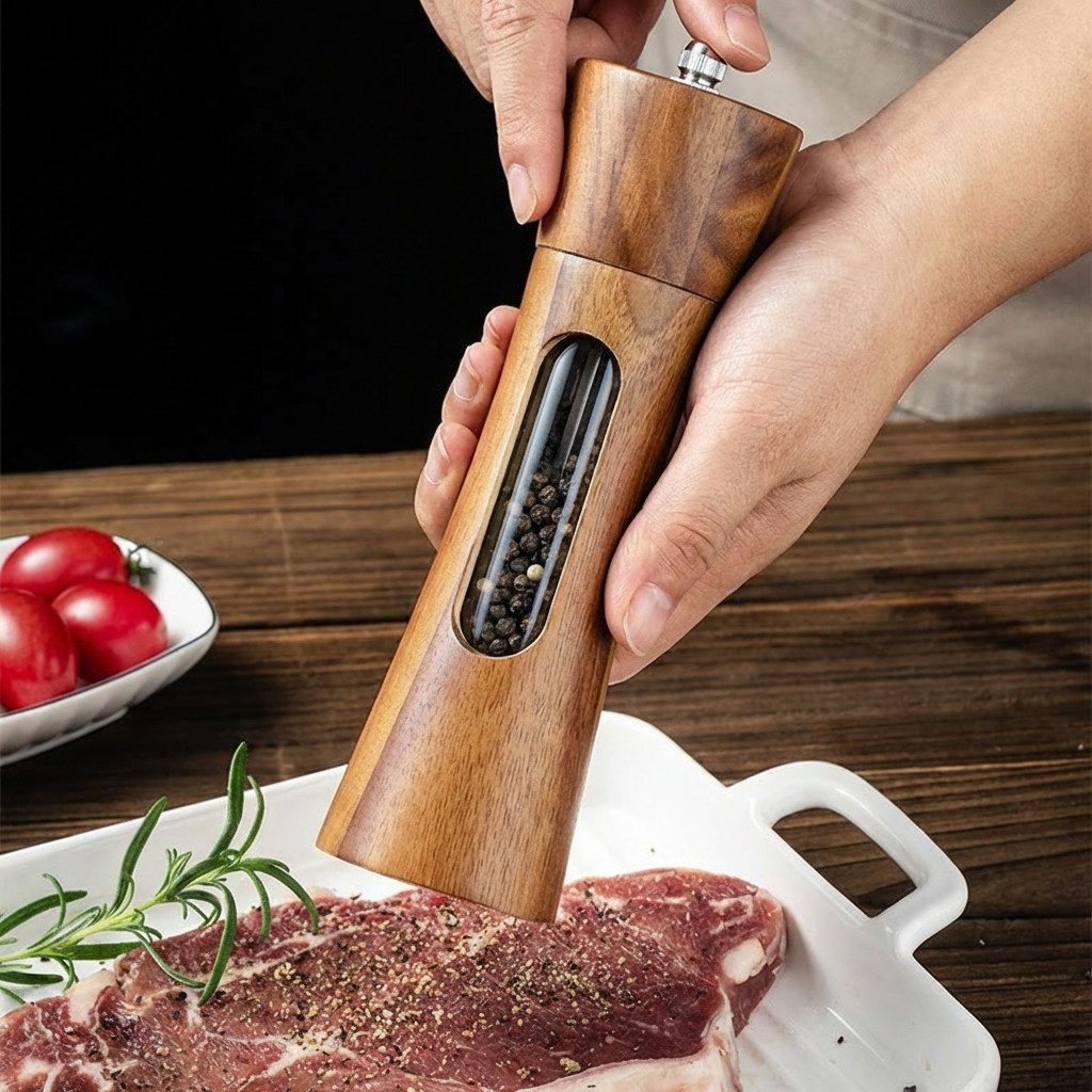 JASLIFE Salz-/Pfeffermühle 2er Set Pfeffermühle Holz mit Ständer Keramikmahlwerk Salz Pfeffer, (1 Stück), Keramikmahlwerk, einstellbarer Mahlgrad, Holzgehäuse