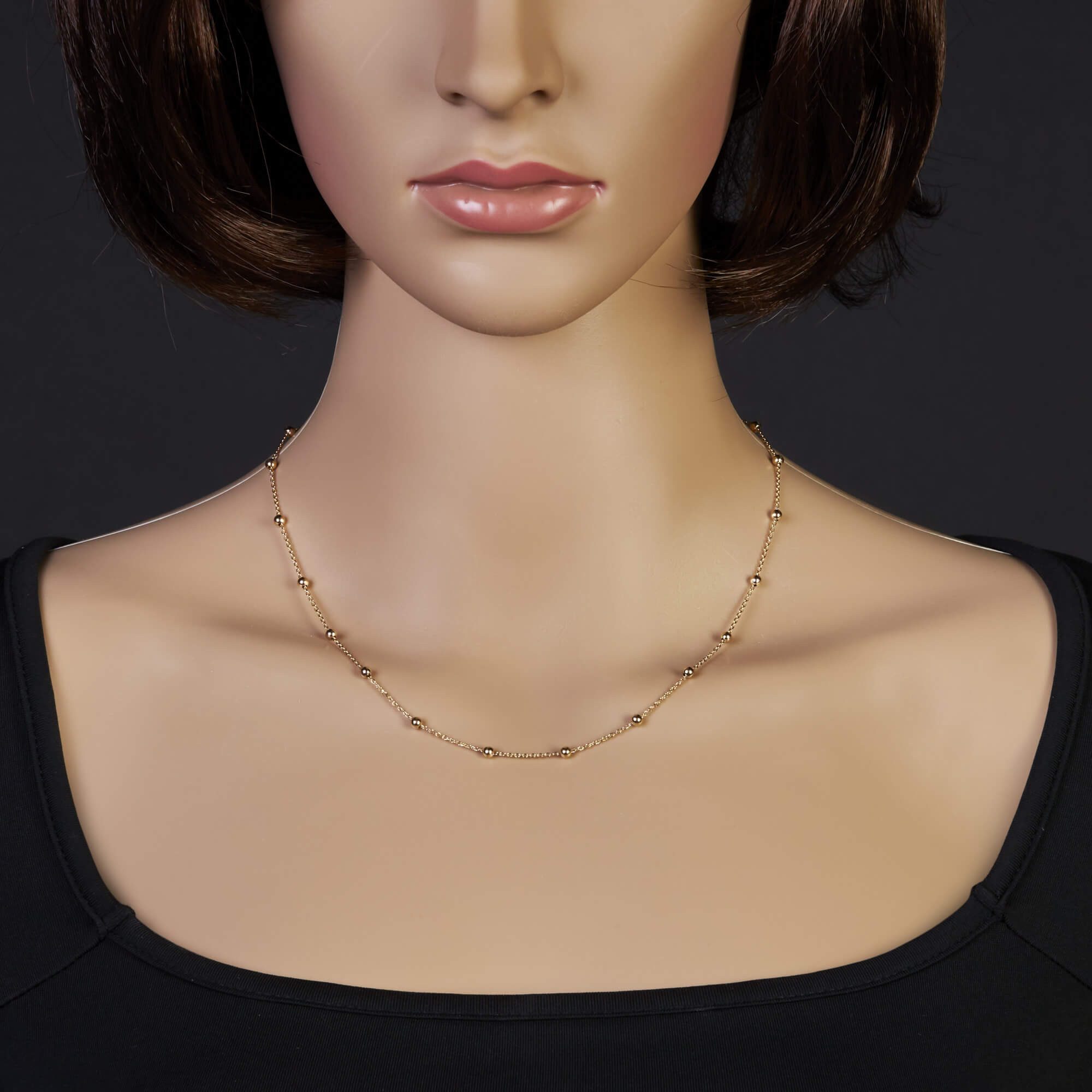 Goldkette 3mm Kügelchen Kette aus 585 Gelbgold 42-45cm