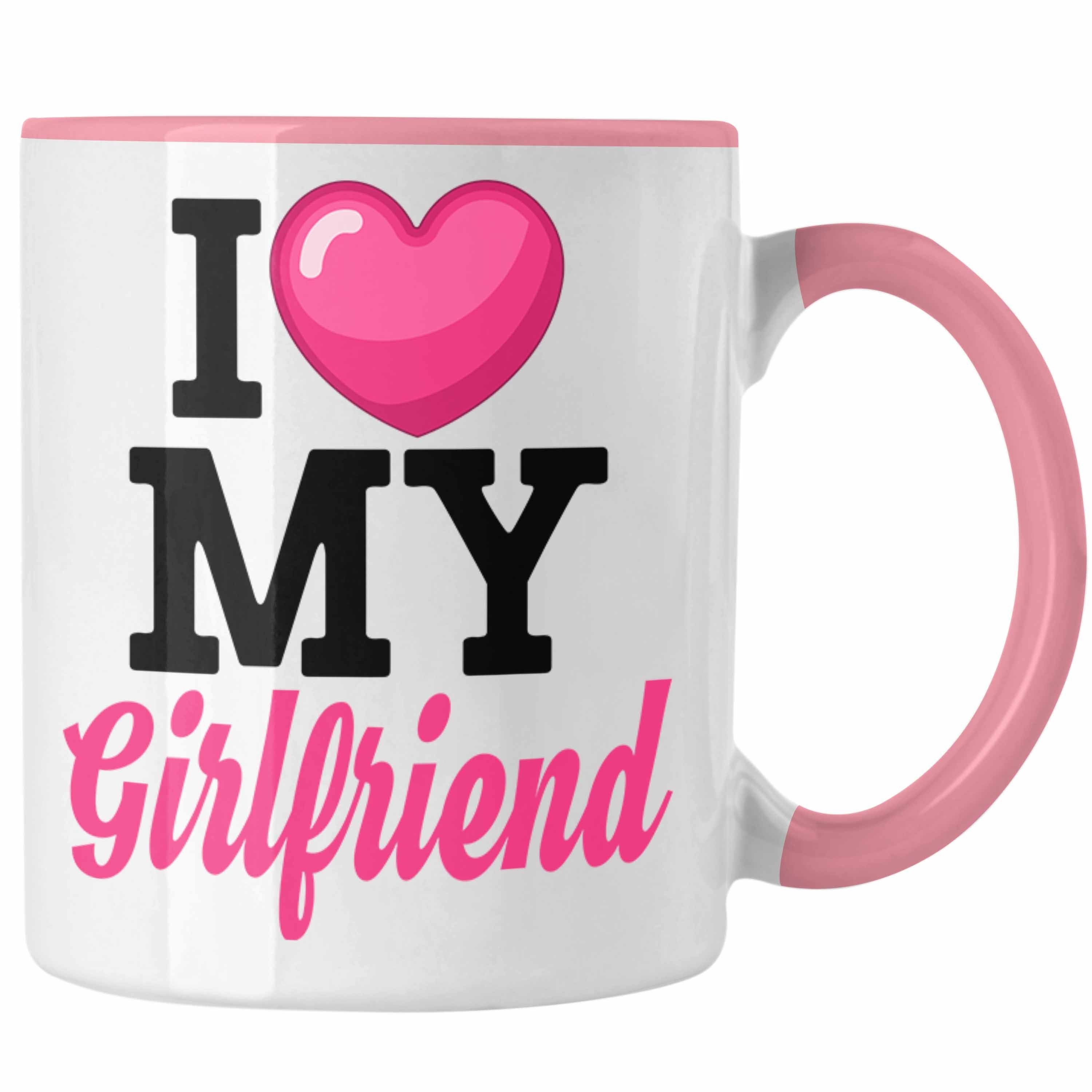 Trendation Tasse I Love My Girlfriend Tasse Geschenk Liebe Valentinstag Freundin Freund Rosa