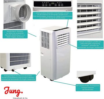 JUNG Klimagerät TV04 mobile Klimaanlage mit Fernbedienung 2.6 KW, mobiles Klimagerät, 9000 BTU leise, Abluftschlauch, Timer Airconditioner Luftkühler Mobil