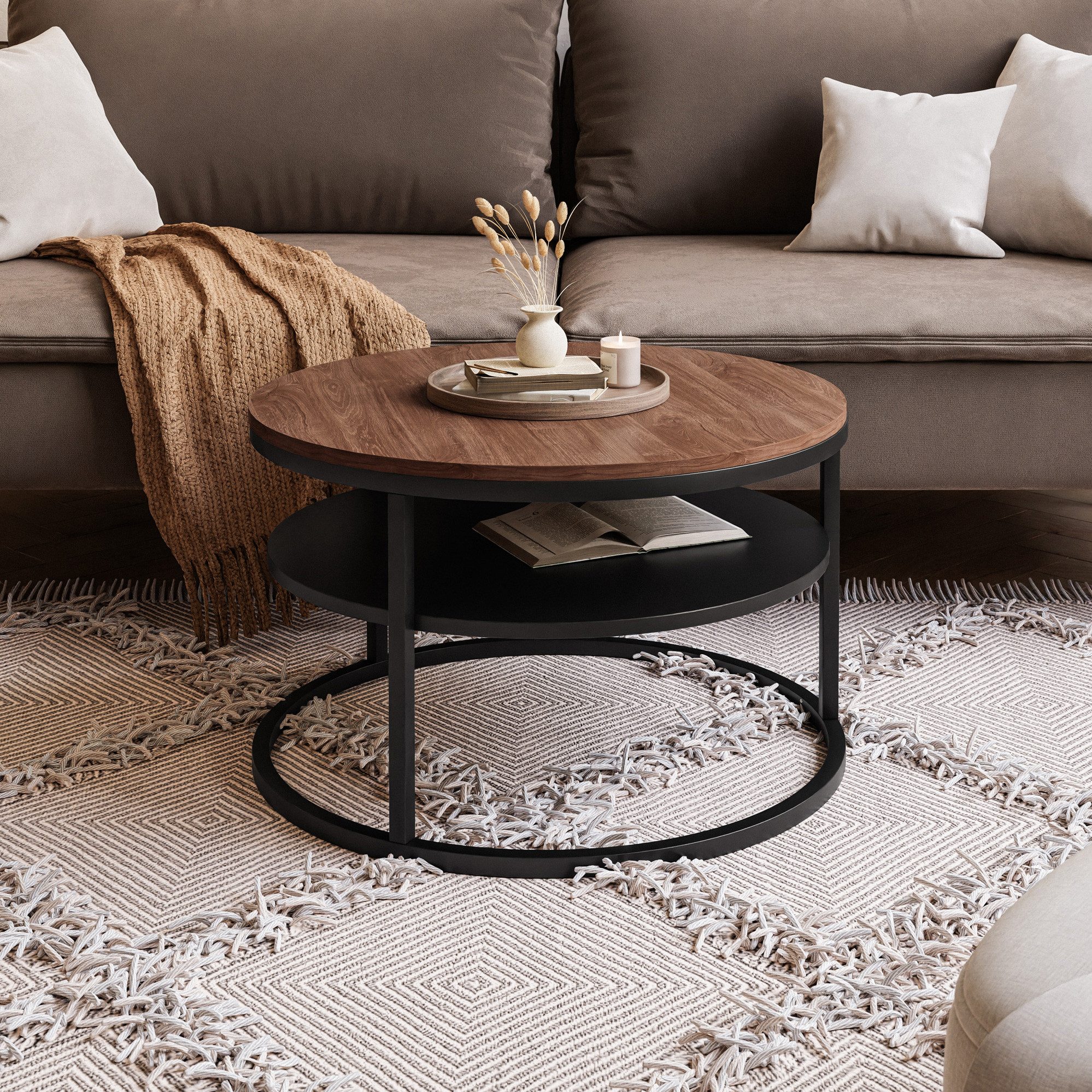 Lookway Couchtisch CIRI SLIM LOFT mit Ablage (1 Tisch), Durchmesser: ⌀ 60 cm