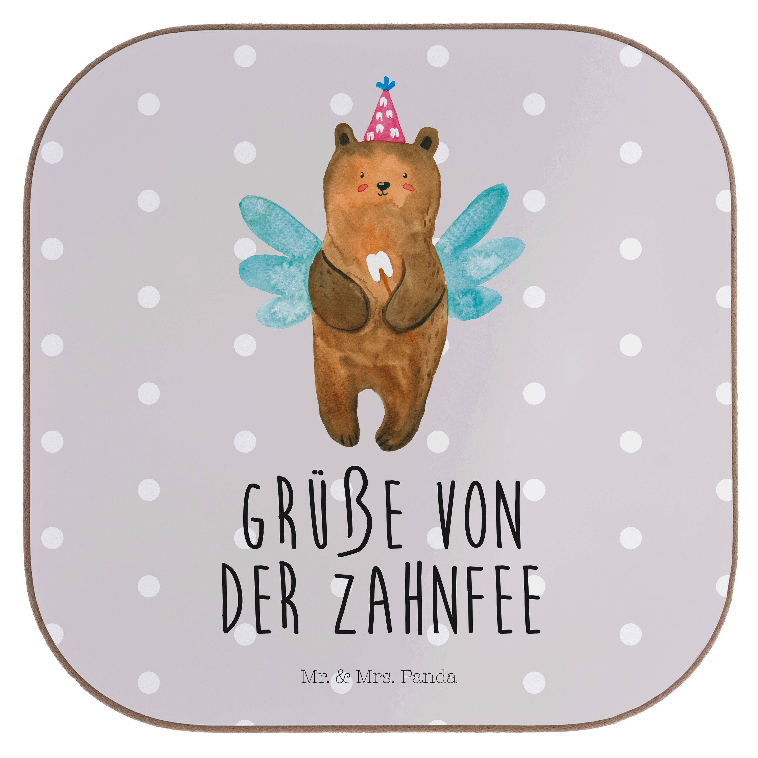 Panda 1-tlg. Untersetzer Grau - & - Erster Pastell Getränkeuntersetzer Gläse, Geschenk, Zahn, Mrs. Zahnfee Bär Mr.