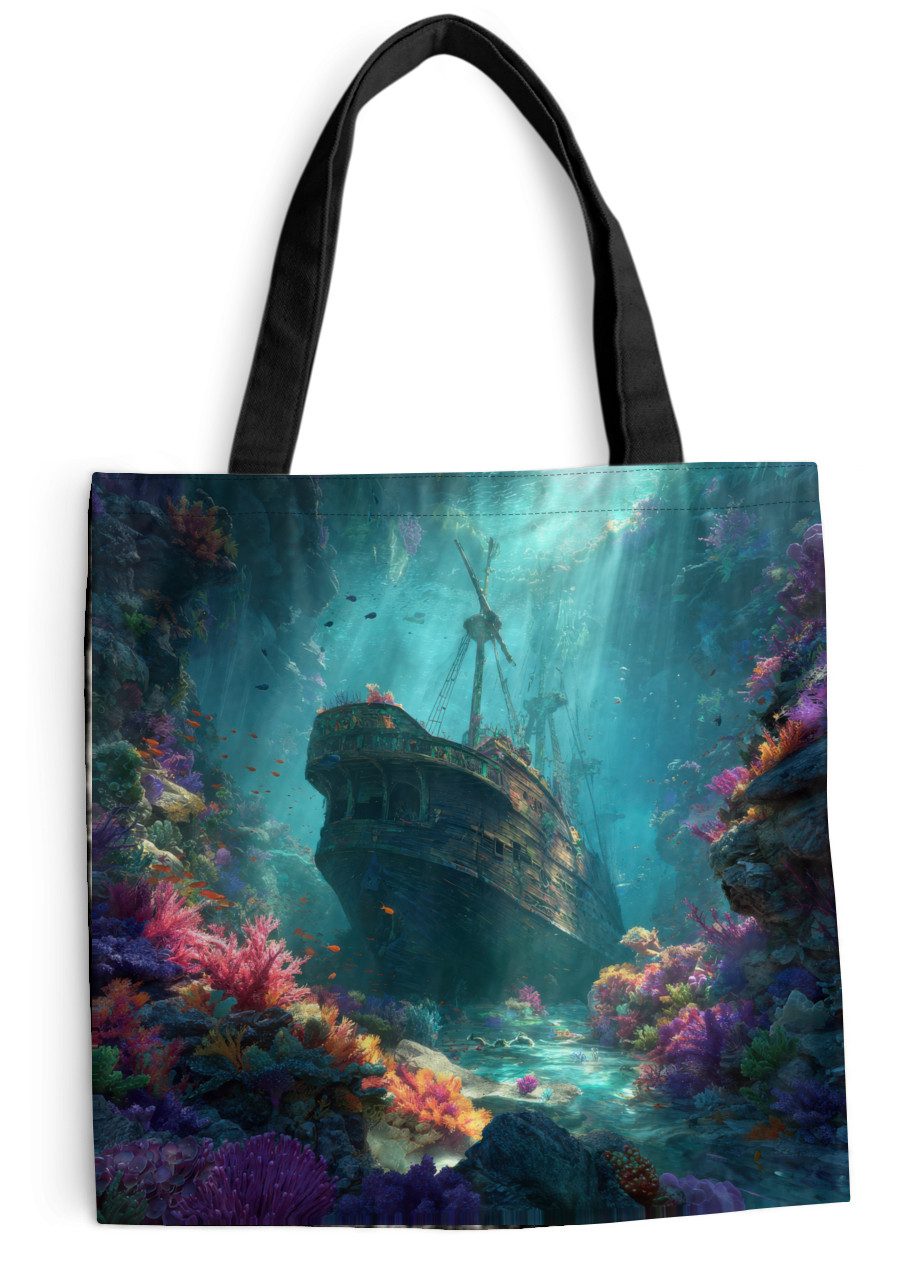 MuchoWow Shopper Schiff - Holz - Korallenriffe - Sonnenlicht, Handtasche, Damen und Herren, Schultertasche, Umhängetasche, Tote Bag