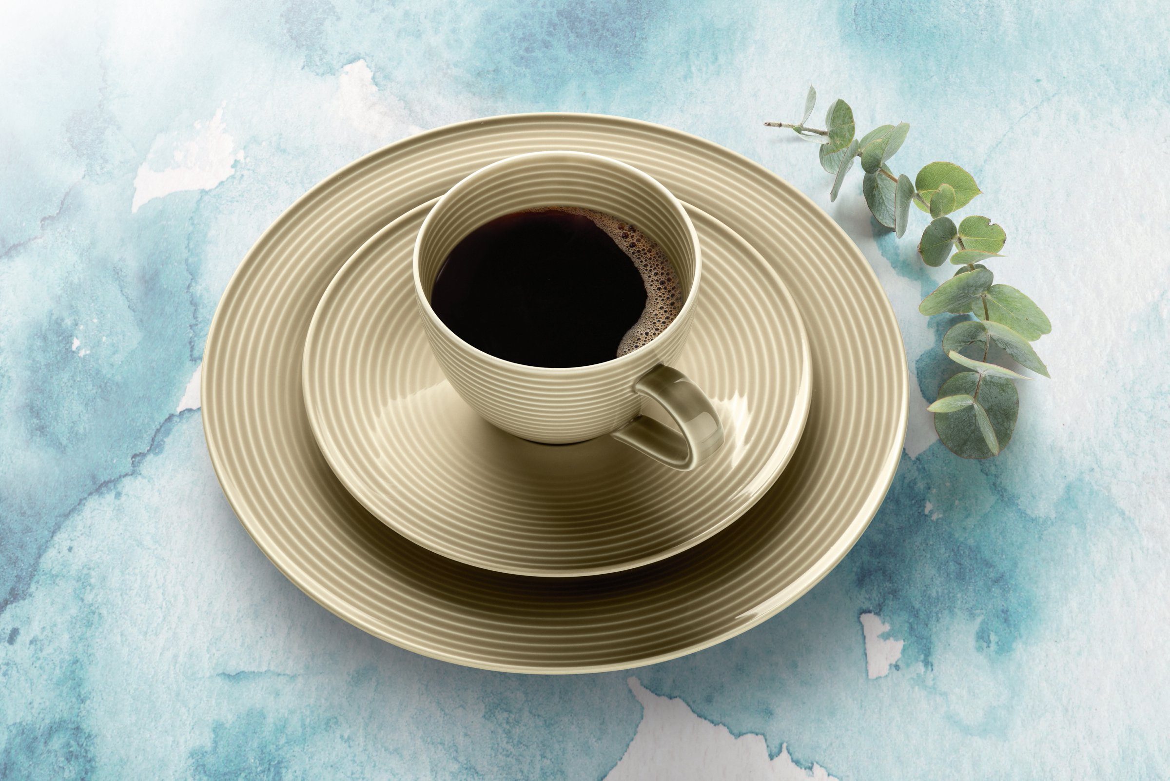 Seltmann Weiden Kaffeeservice Geschirr-Set, Service Beat (18-tlg), 6 Personen, Porzellan, Teller, Tassen, Untertassen, Rillendekor, 18 Teile, für 6 Personen