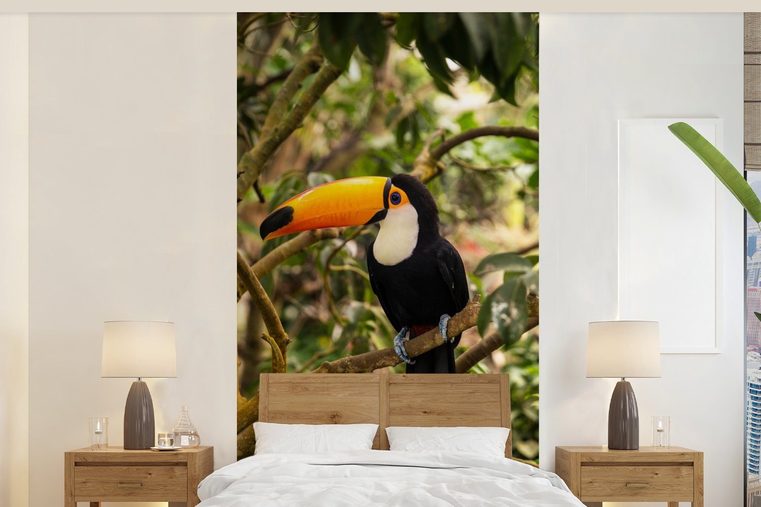 MuchoWow Fototapete Vogel - Tukan - Dschungel - Natur - Tropisch, Matt, bedruckt, (2 St), Vliestapete für Wohnzimmer Schlafzimmer Küche, Fototapete