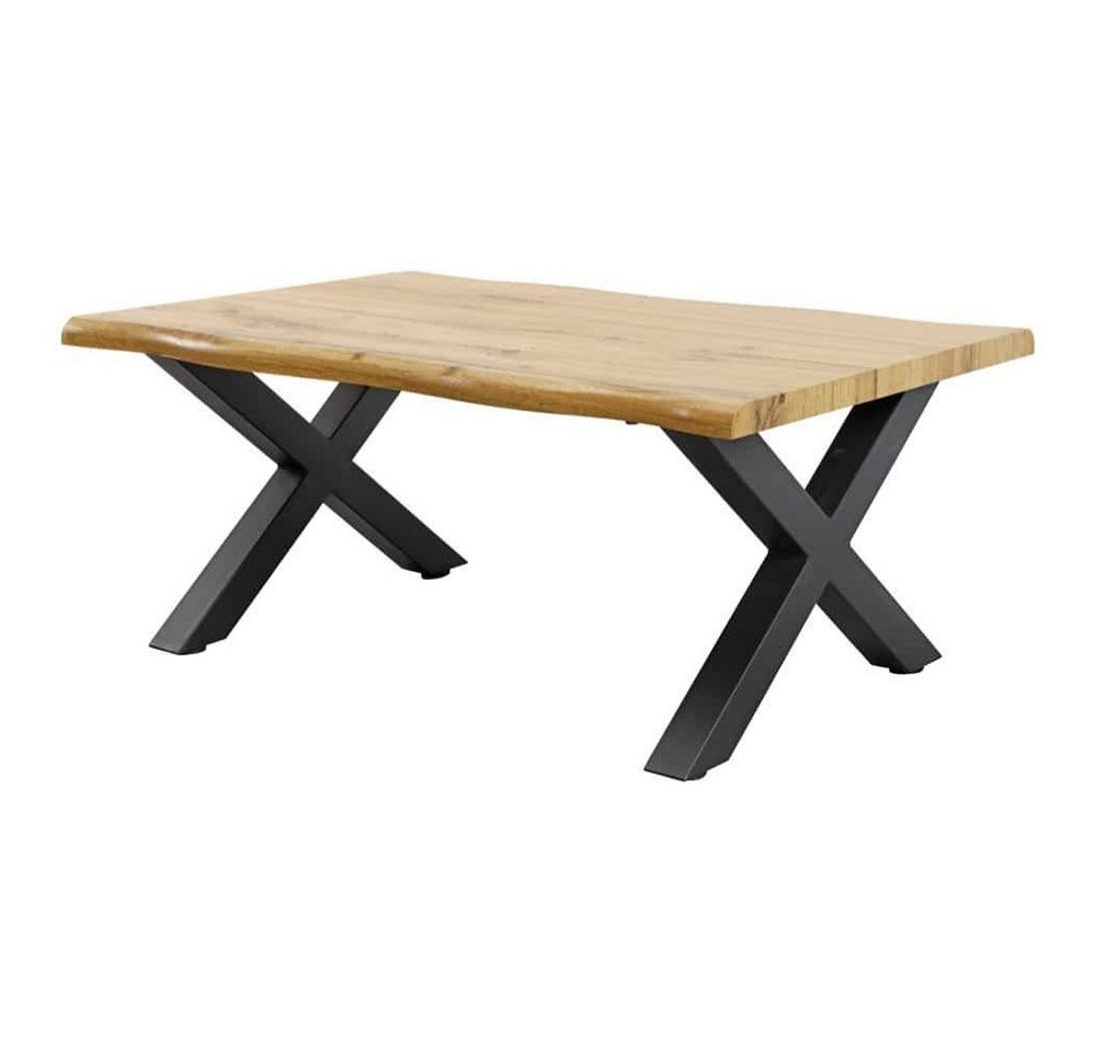 LebensWohnArt Couchtisch Wildeiche-Design Couchtisch OAKLAND 90cm Metallgestell Baumkante