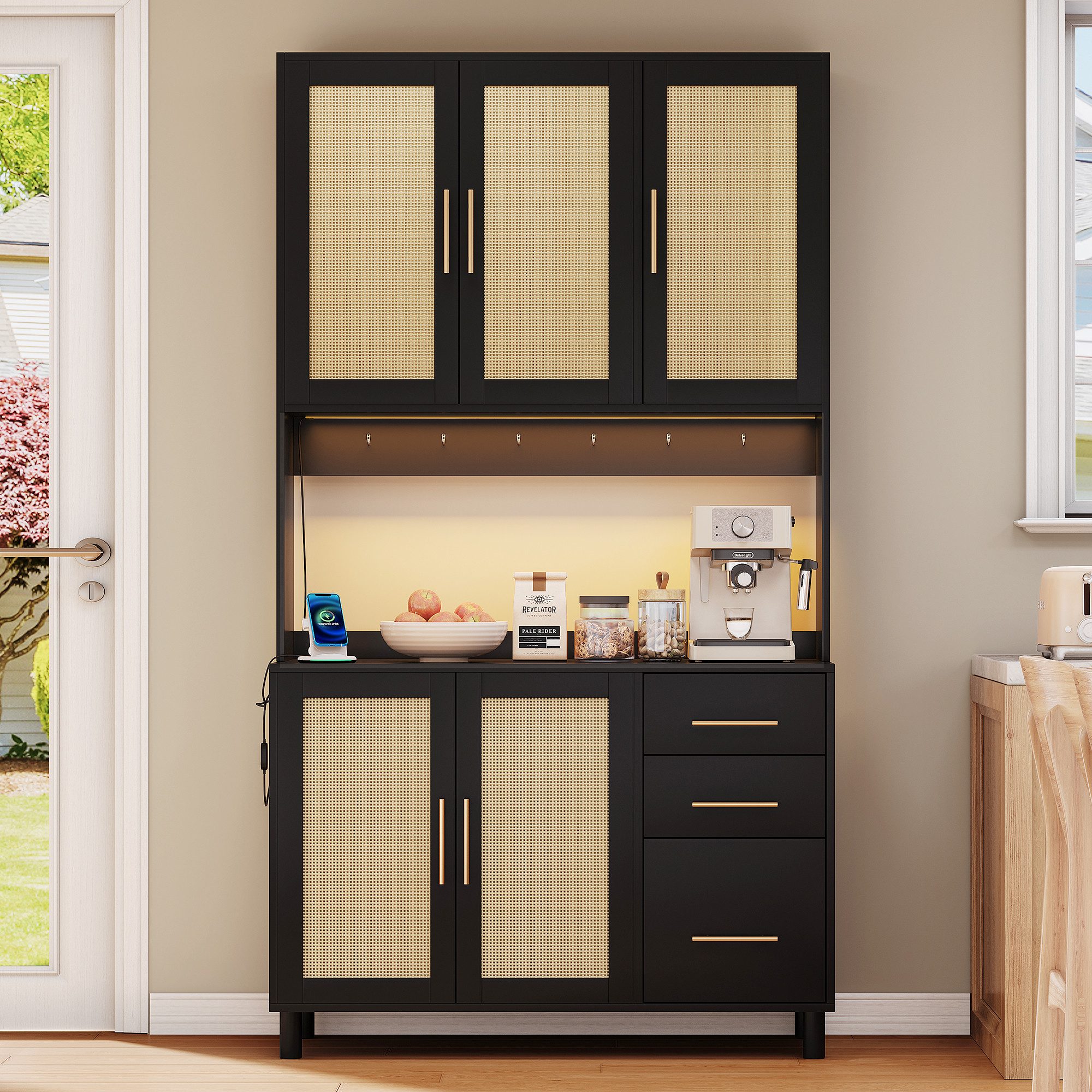 Ulife Hochschrank Küchenanrichte mit LED-Deko-Lichtern, 2 günstig online kaufen