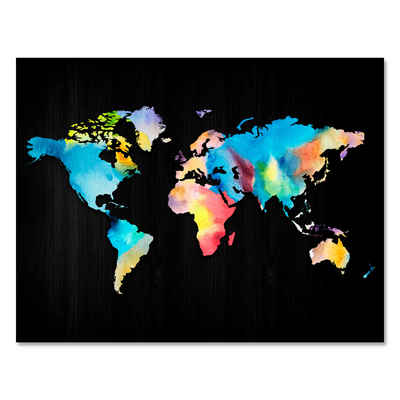 wandmotiv24 Leinwandbild Weltkarte, Querformat, bunte Landkarte, Pastellfarben, Weltkarten (1 St), Wandbild, Wanddeko, Leinwandbilder in versch. Größen