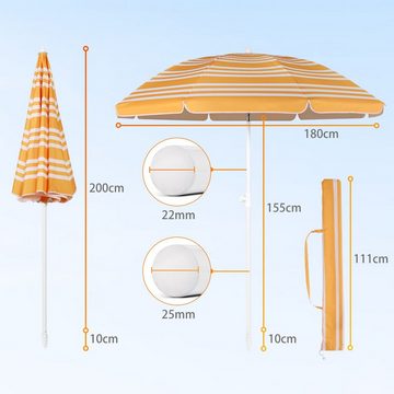 Sekey Sonnenschirm Ø1,80m Gestreifter Balkonschierm Sonnenschutz UPF 50+ Marktschirm, LxB: 200,00x180,00 cm, abnickbar, mit Schirmständer, mit Tragetasche