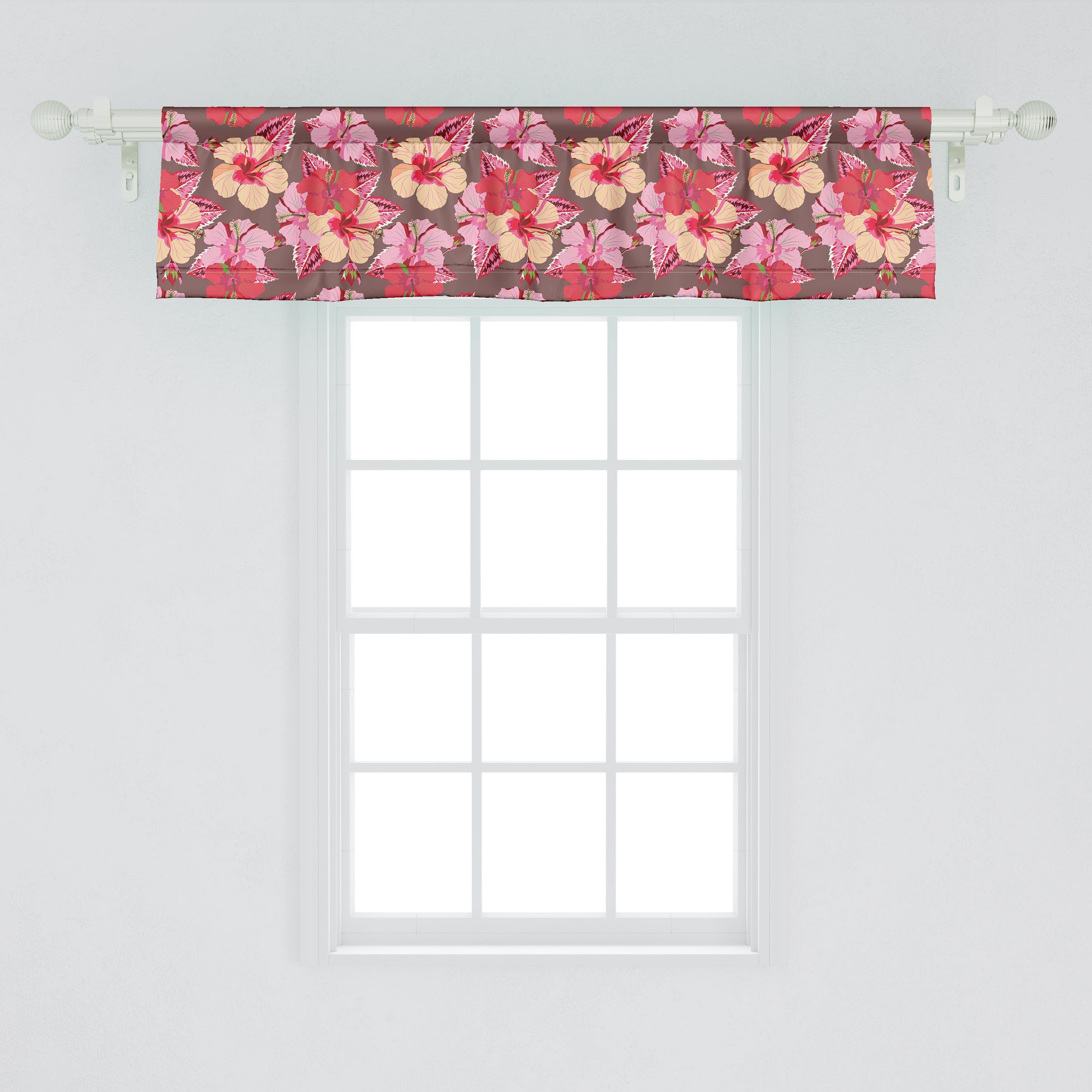 Vorhang Scheibengardine Abakuhaus, für Küche mit Pinkish Stangentasche, Dekor Schlafzimmer Blumen Volant Tropical Blüten Microfaser,