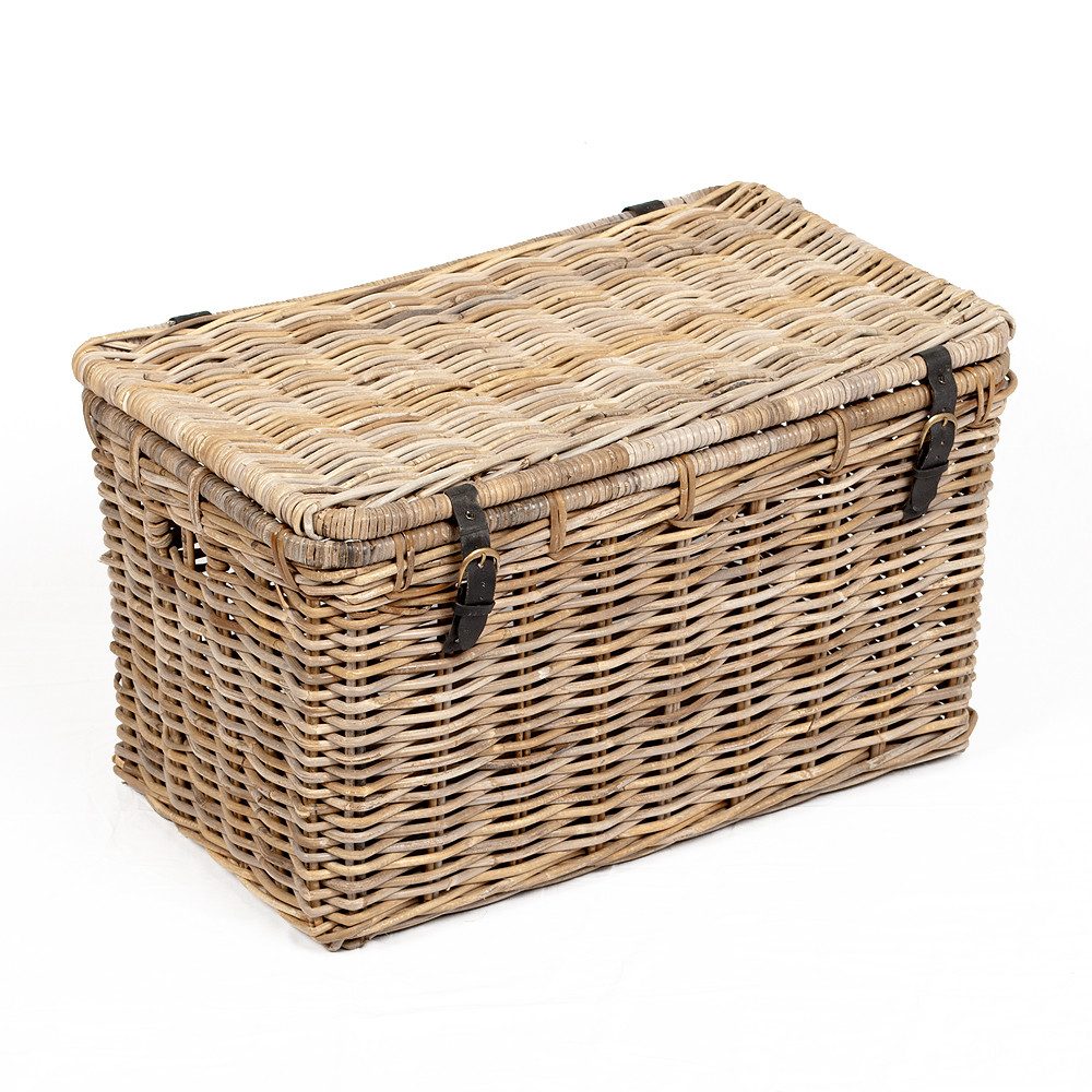 LebensWohnArt Truhe Rattan Truhe RESSY Grey ca. L80cm Couchtisch