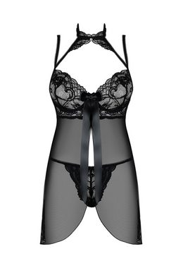 Obsessive Negligé Babydoll Elizenes schwarz mit String transparent rückenfrei (2-tlg)