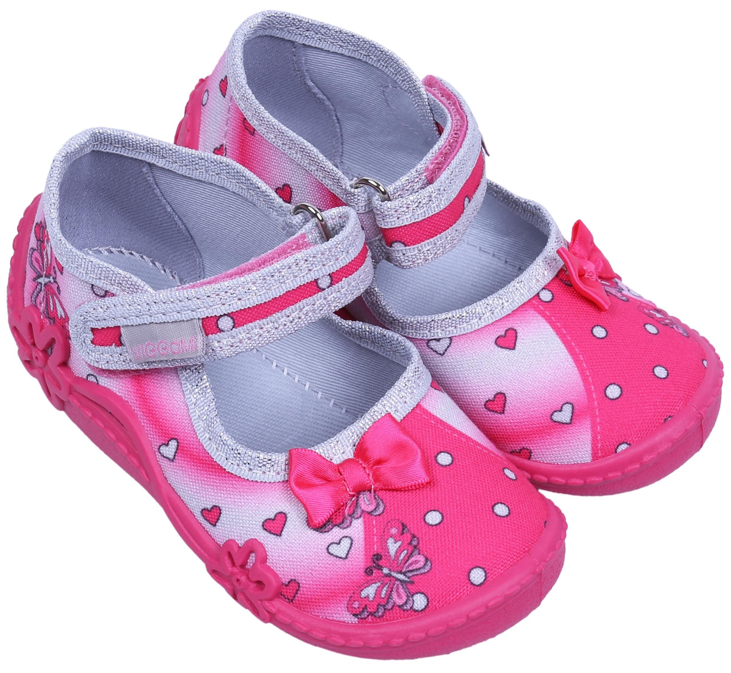 Sarcia.eu Pink-silberfarbene Mädchenschuhe mit Herzen ALA DRUK 18 EU Babystiefel