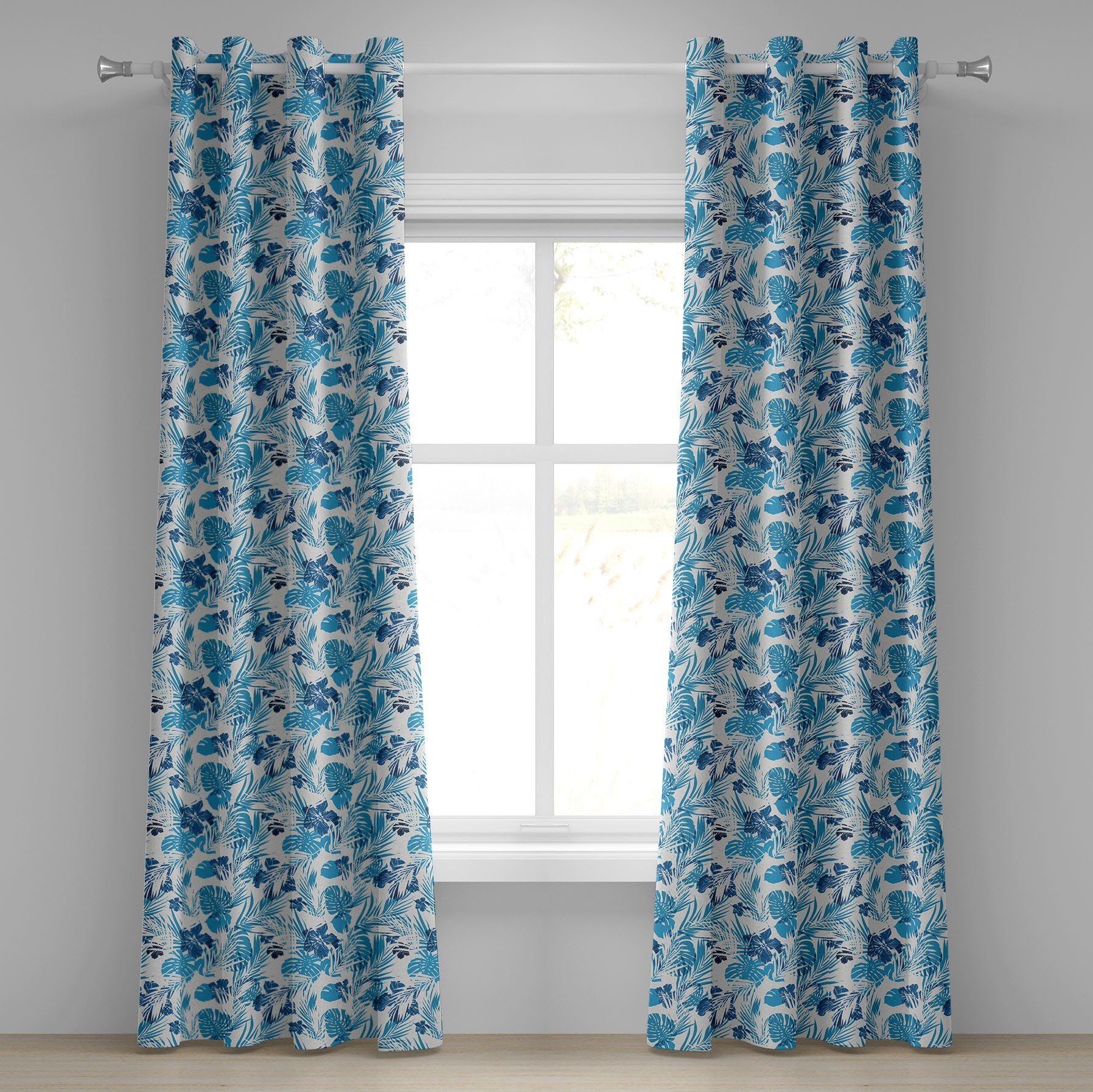 Gardine Dekorative 2-Panel-Fenstervorhänge für Schlafzimmer Wohnzimmer, Abakuhaus, Blatt Hawaii-Blumen Palme