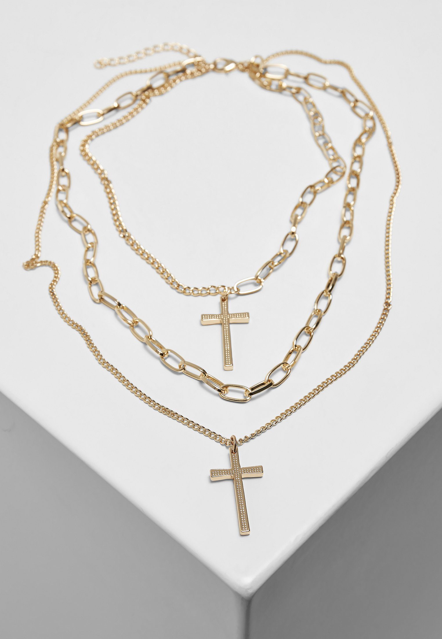 URBAN CLASSICS Edelstahlkette Accessoires Layering Cross Necklace gold | Armbänder