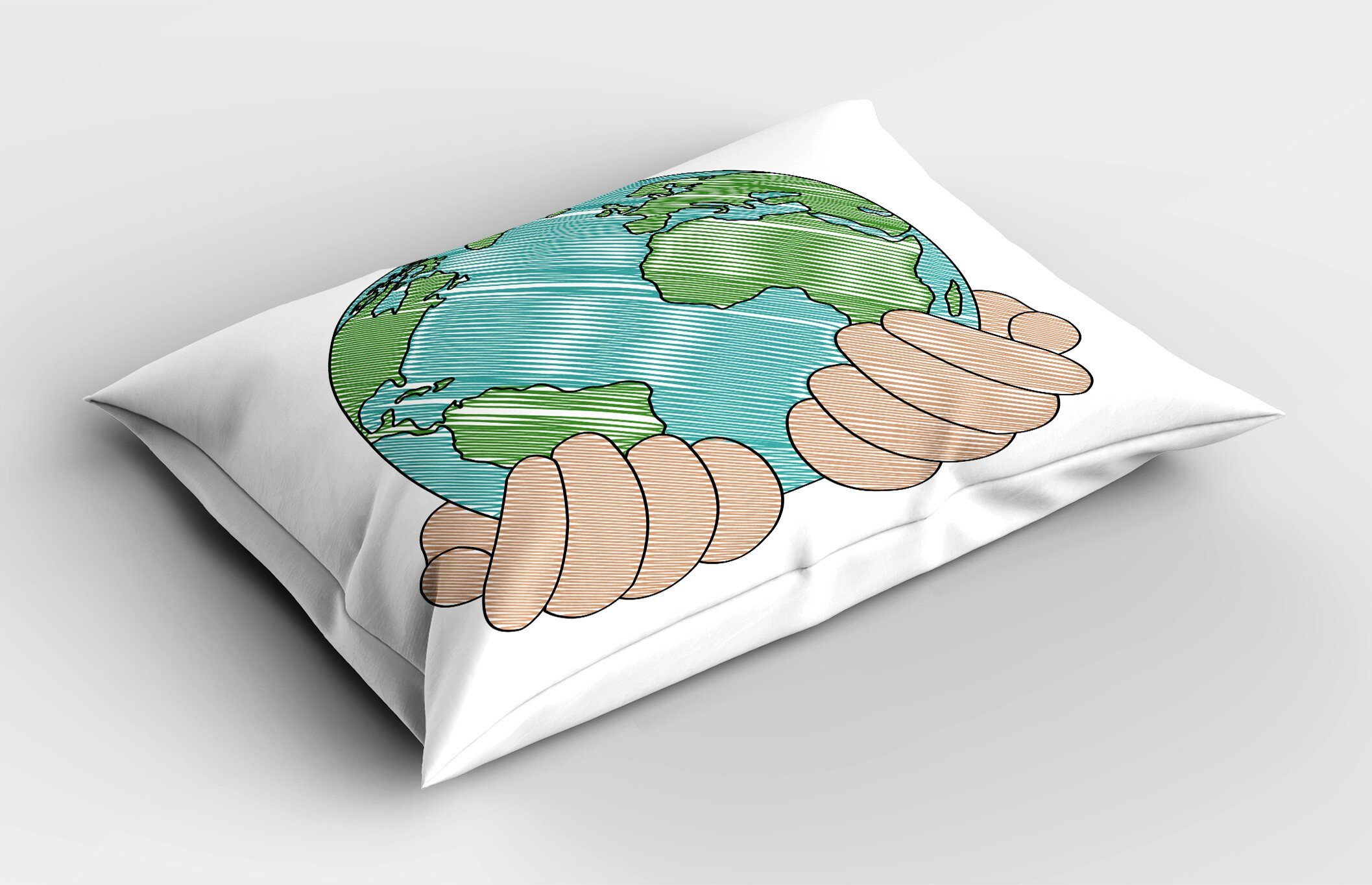 der Erde Kissenbezug, Holding Stück), Globe (1 King Abakuhaus Kunst Tag Size Kissenbezüge Gedruckter Dekorativer Hands Standard