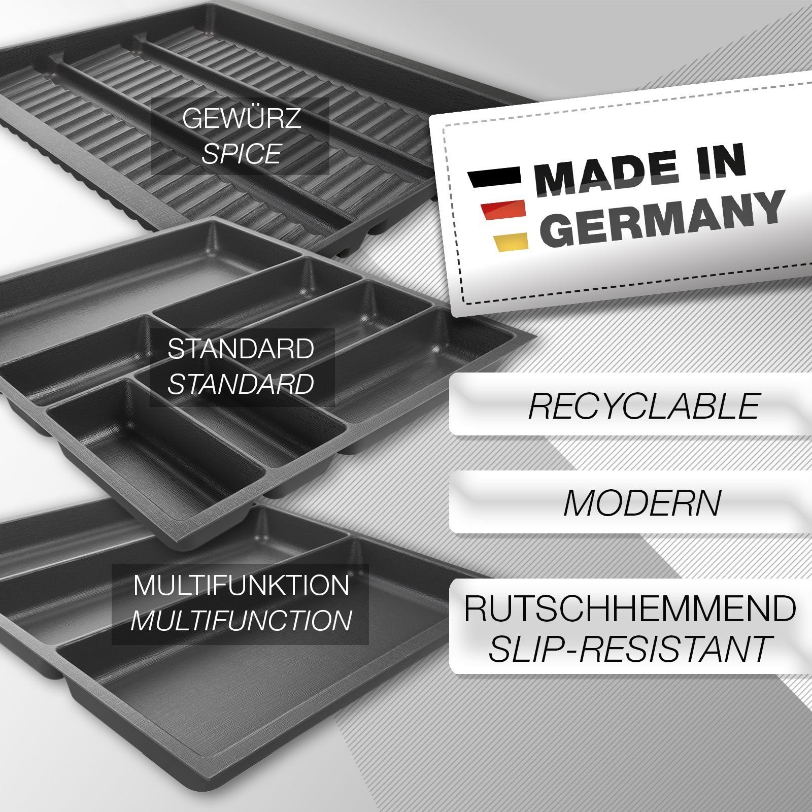 SO-TECH® Besteckeinsatz Orga-Box 2 silbergrau Canvas Leinwand Struktur für Nobilia, Besteckeinsatz 209 mm Breite, Anthrazit