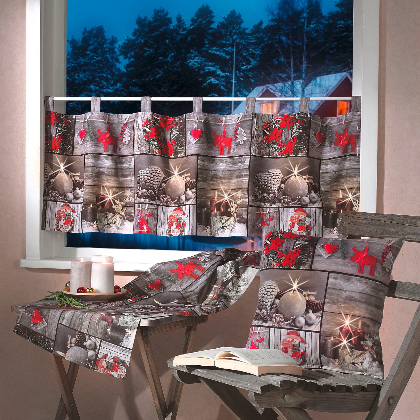 Weckbrodt Tischläufer Flackernde Kerzen, Leinen, bedruckt, Kerzen, Weihnachten, blickdicht